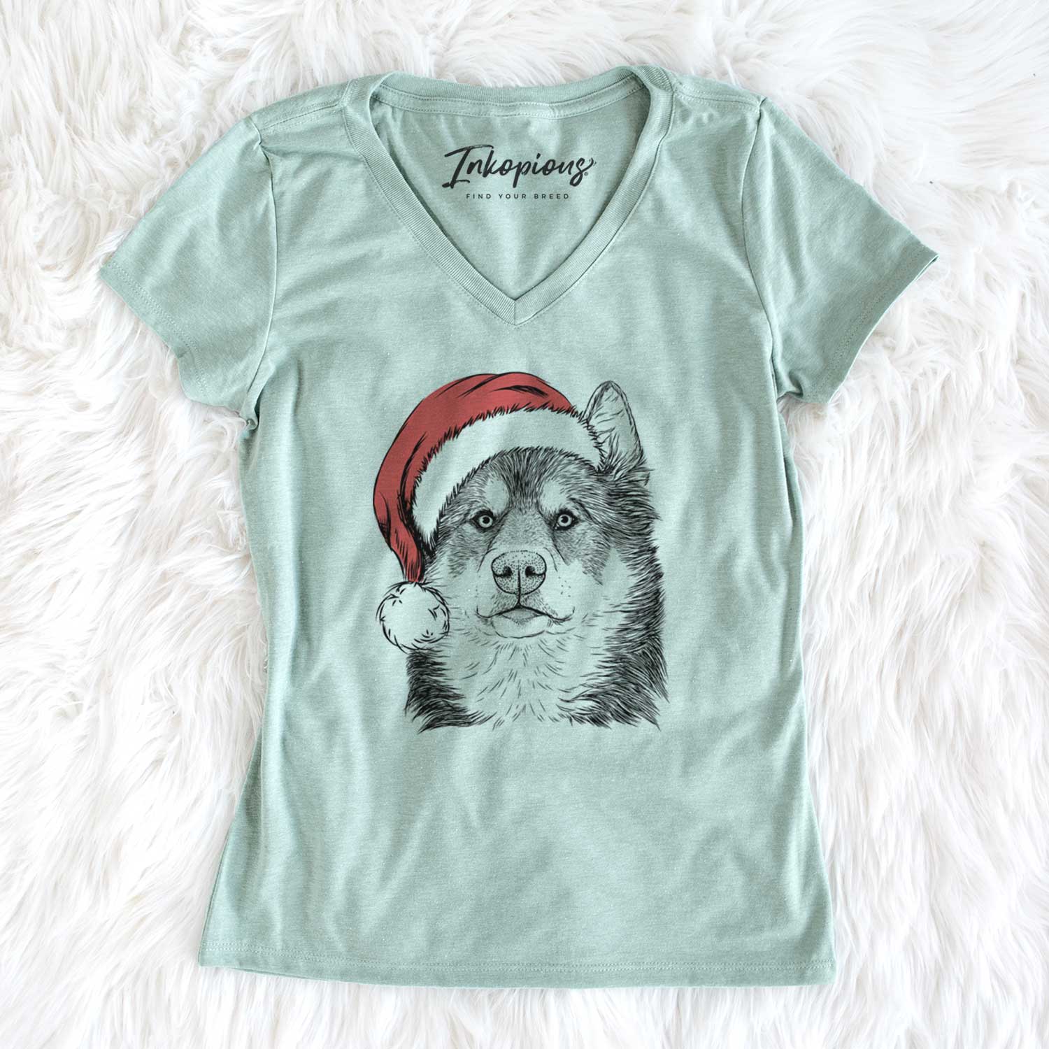 Santa Oskar the Canadian Eskimo Dog - Women's V-neck Shirt