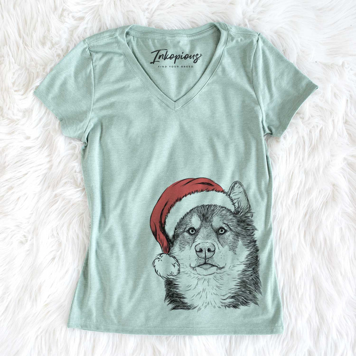 Santa Oskar the Canadian Eskimo Dog - Women&#39;s V-neck Shirt