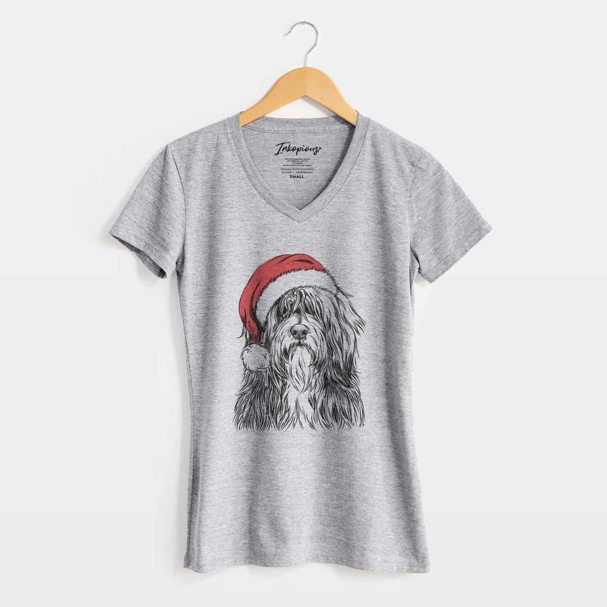 Santa Otto the Polish Lowland Sheepdog - Women's V-neck Shirt