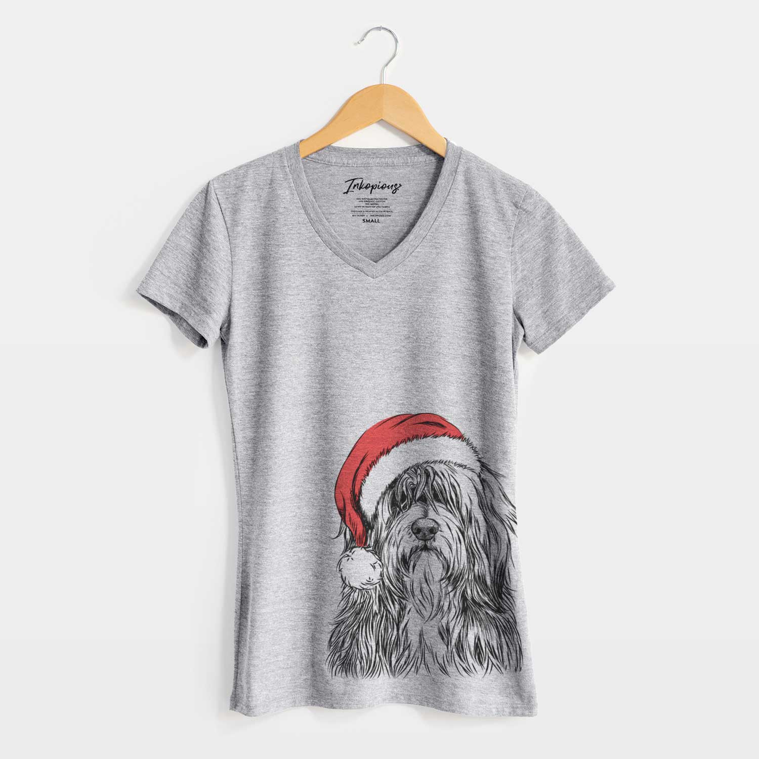 Santa Otto the Polish Lowland Sheepdog - Women's V-neck Shirt