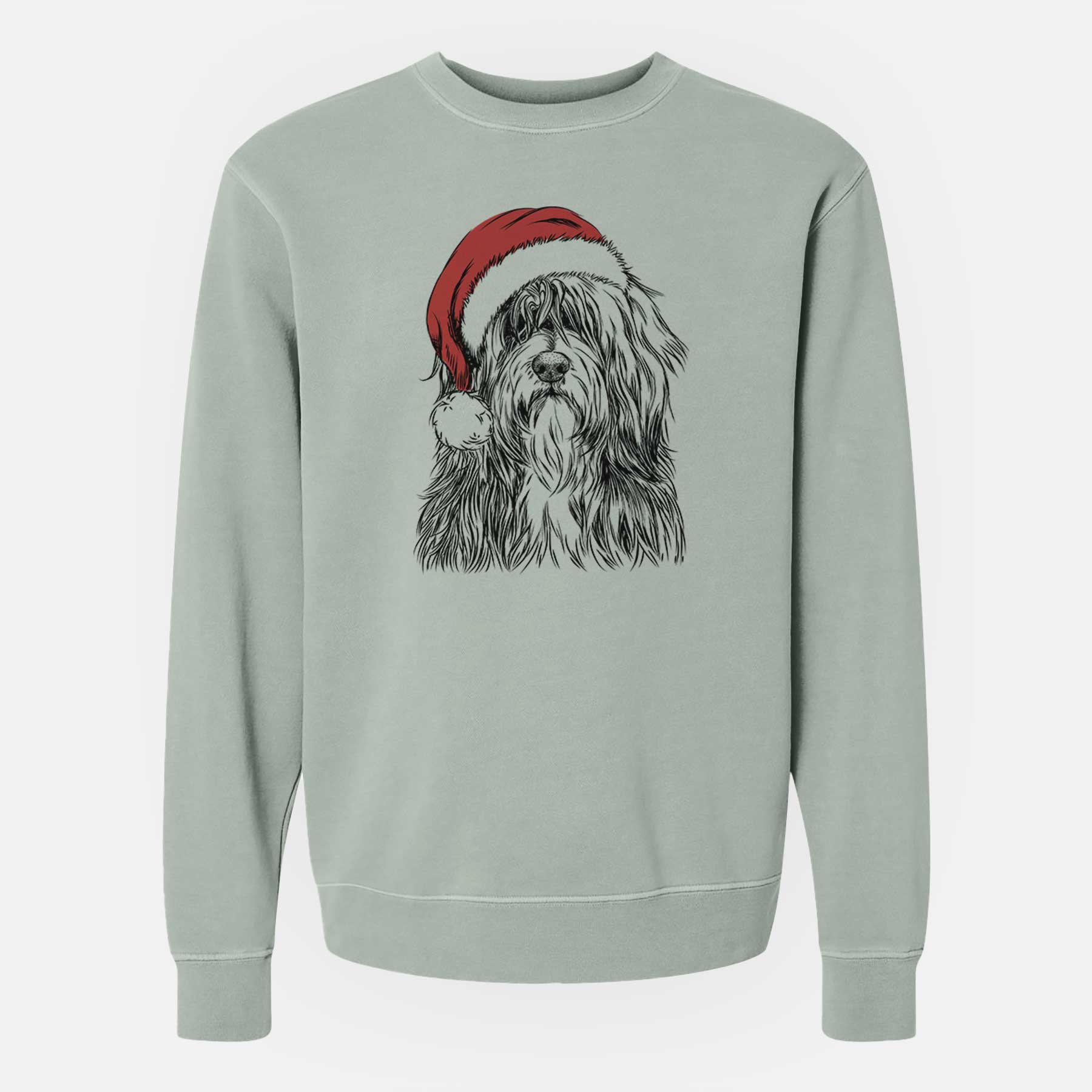 Santa Otto the Polish Lowland Sheepdog - Unisex Pigment Dyed Crew Sweatshirt