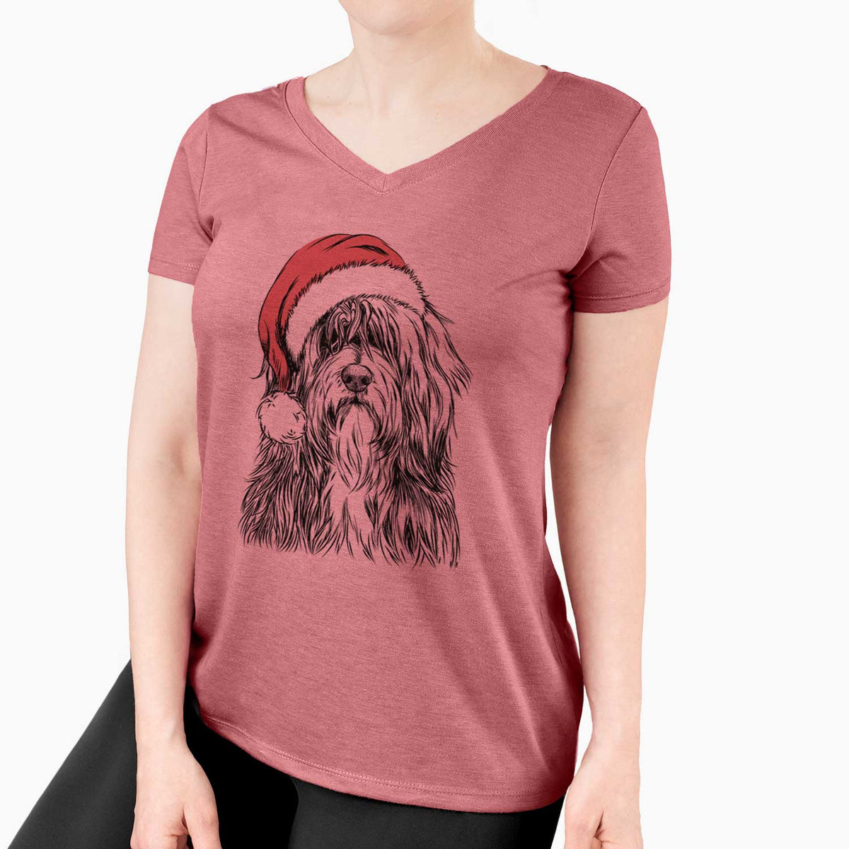 Santa Otto the Polish Lowland Sheepdog - Women's V-neck Shirt
