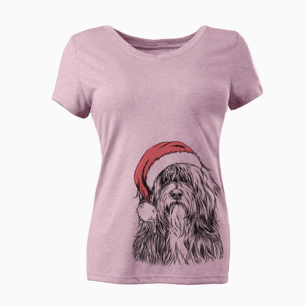 Santa Otto the Polish Lowland Sheepdog - Women's V-neck Shirt