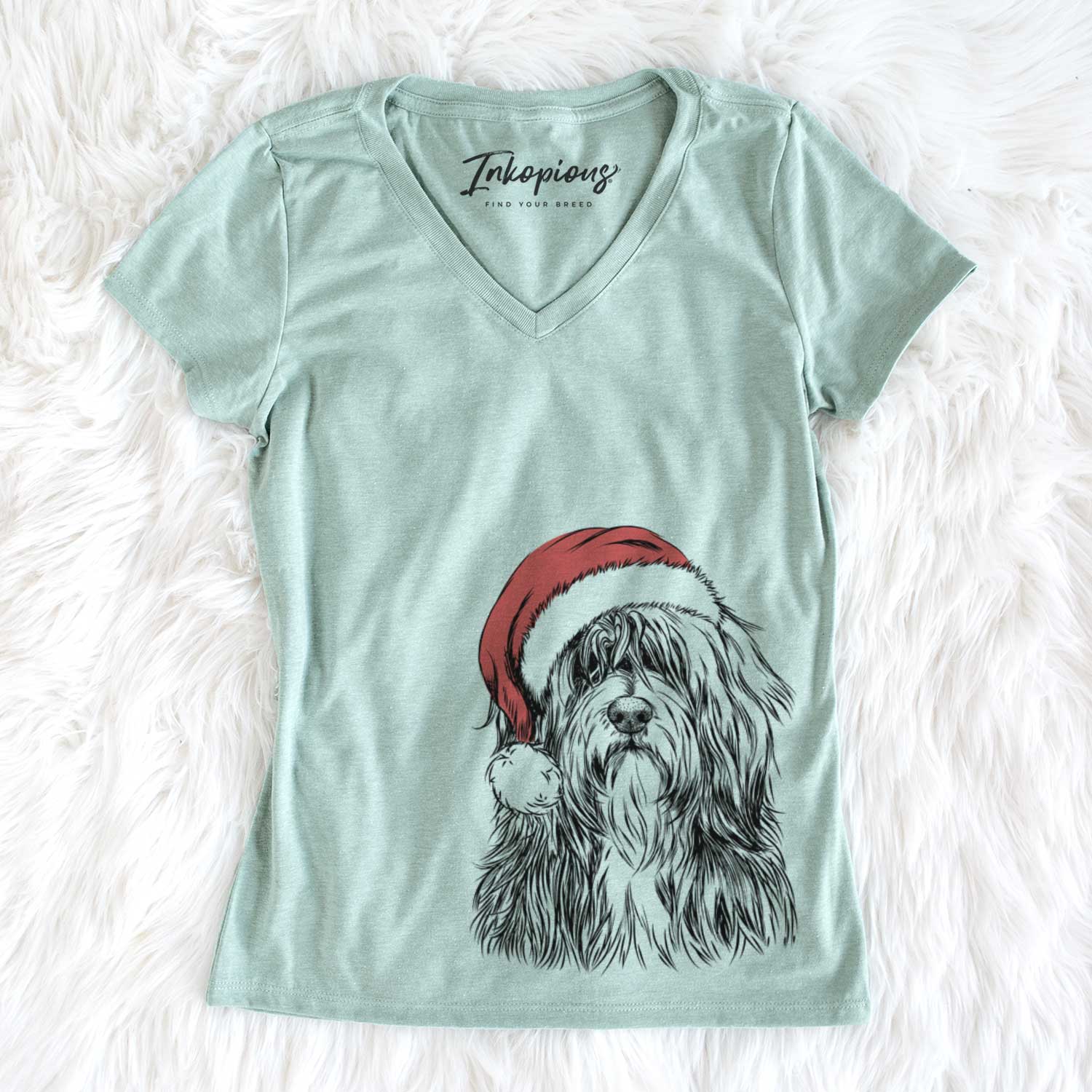 Santa Otto the Polish Lowland Sheepdog - Women's V-neck Shirt