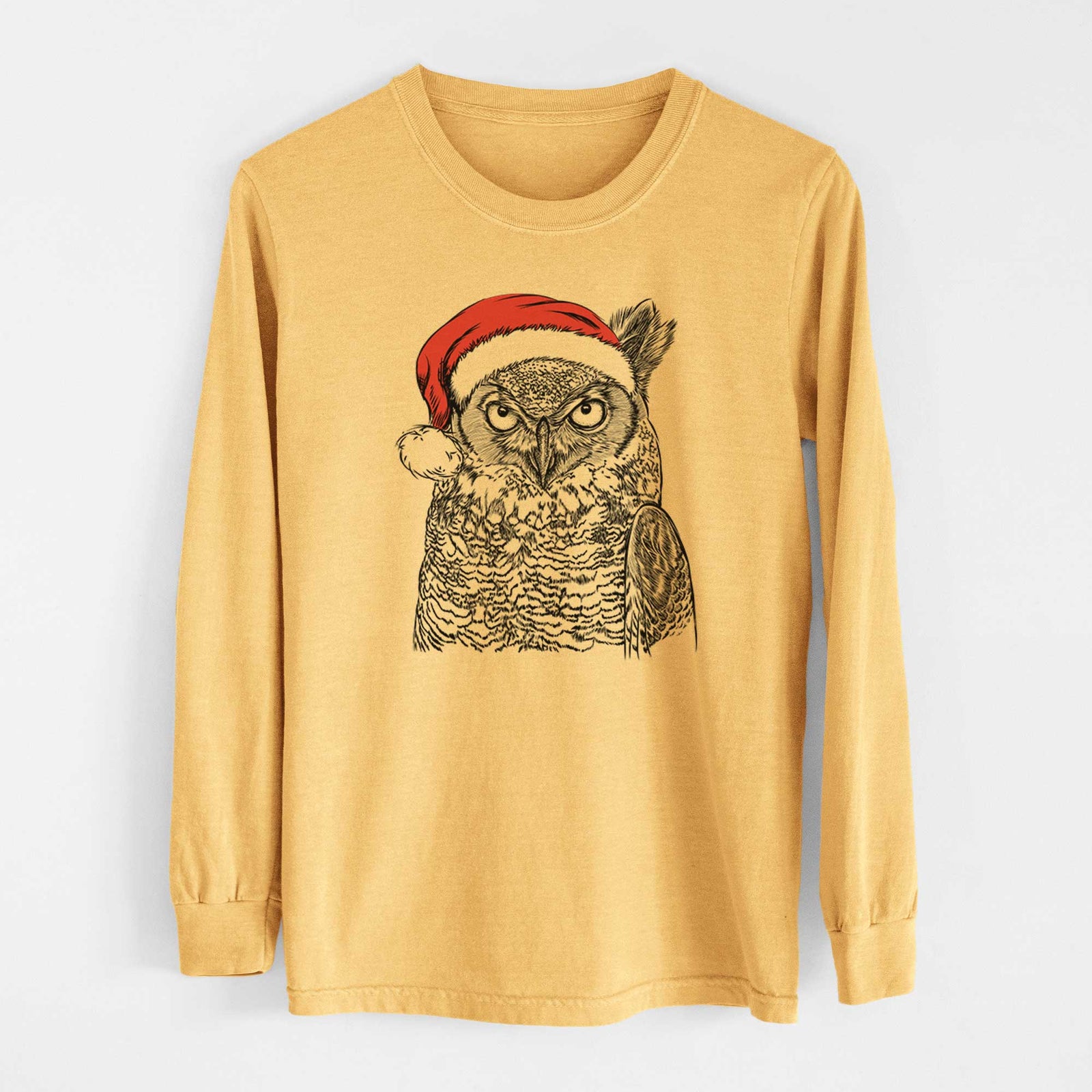 Santa Ozwald the Grey Horned Owl - Heavyweight 100% Cotton Long Sleeve