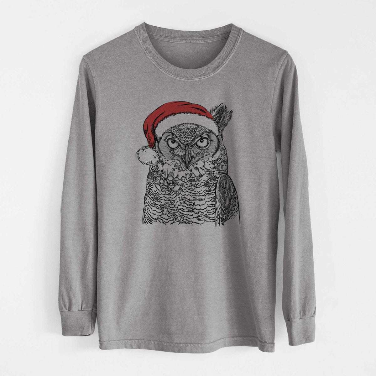 Santa Ozwald the Grey Horned Owl - Heavyweight 100% Cotton Long Sleeve