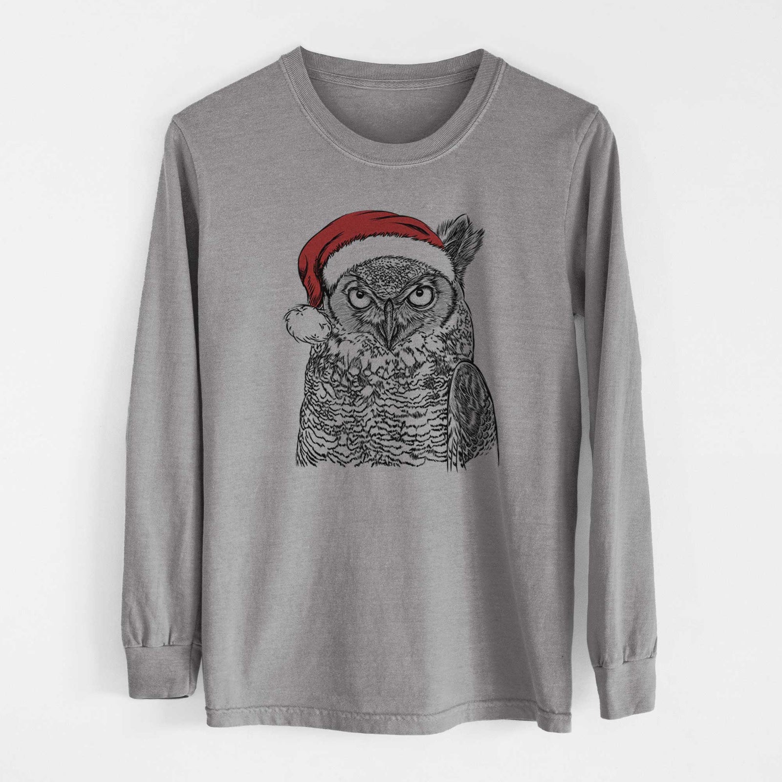Santa Ozwald the Grey Horned Owl - Heavyweight 100% Cotton Long Sleeve