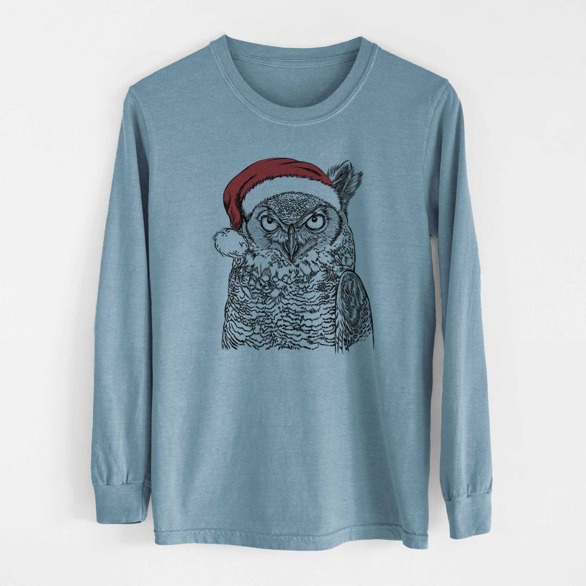 Santa Ozwald the Grey Horned Owl - Heavyweight 100% Cotton Long Sleeve