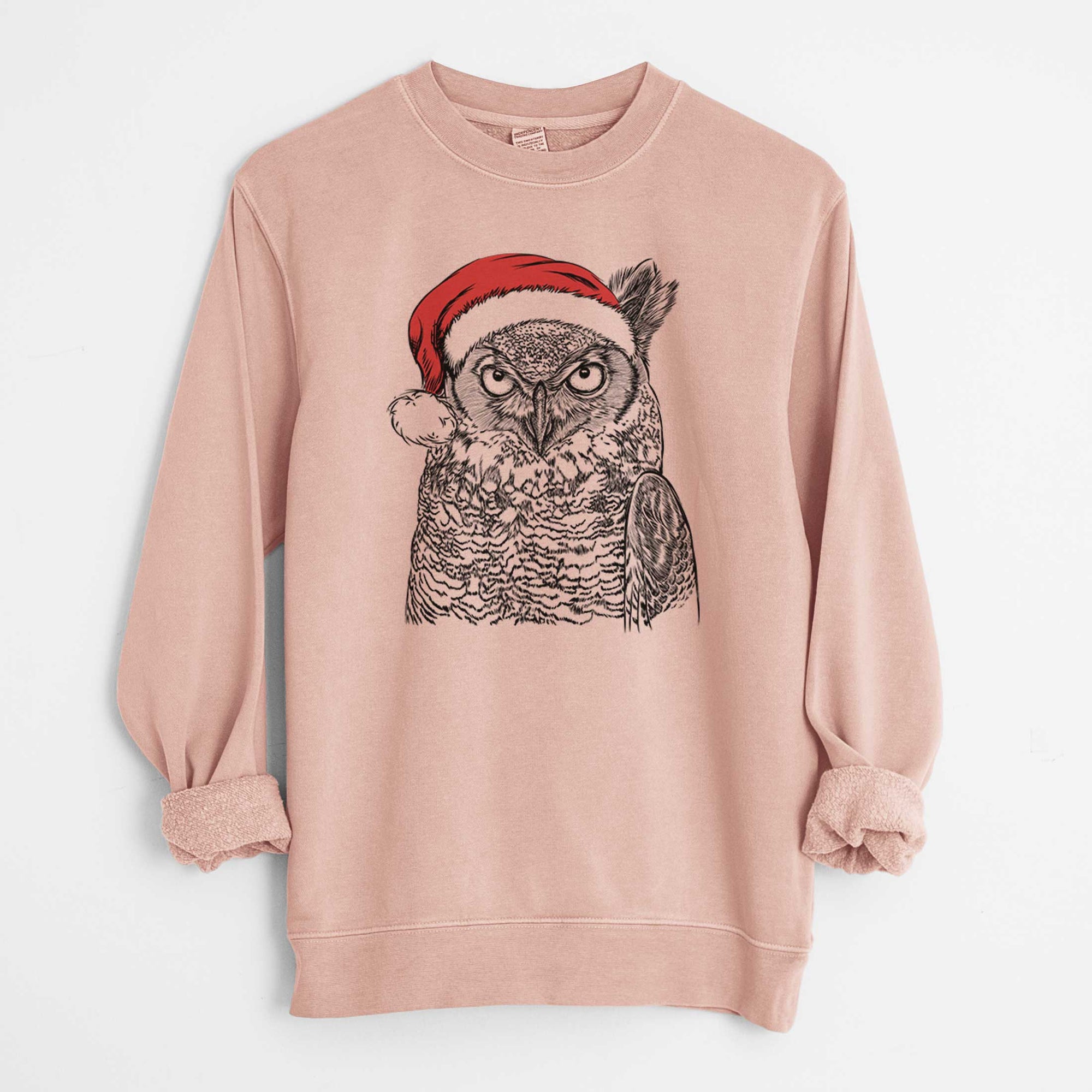 Santa Ozwald the Grey Horned Owl - Unisex Pigment Dyed Crew Sweatshirt