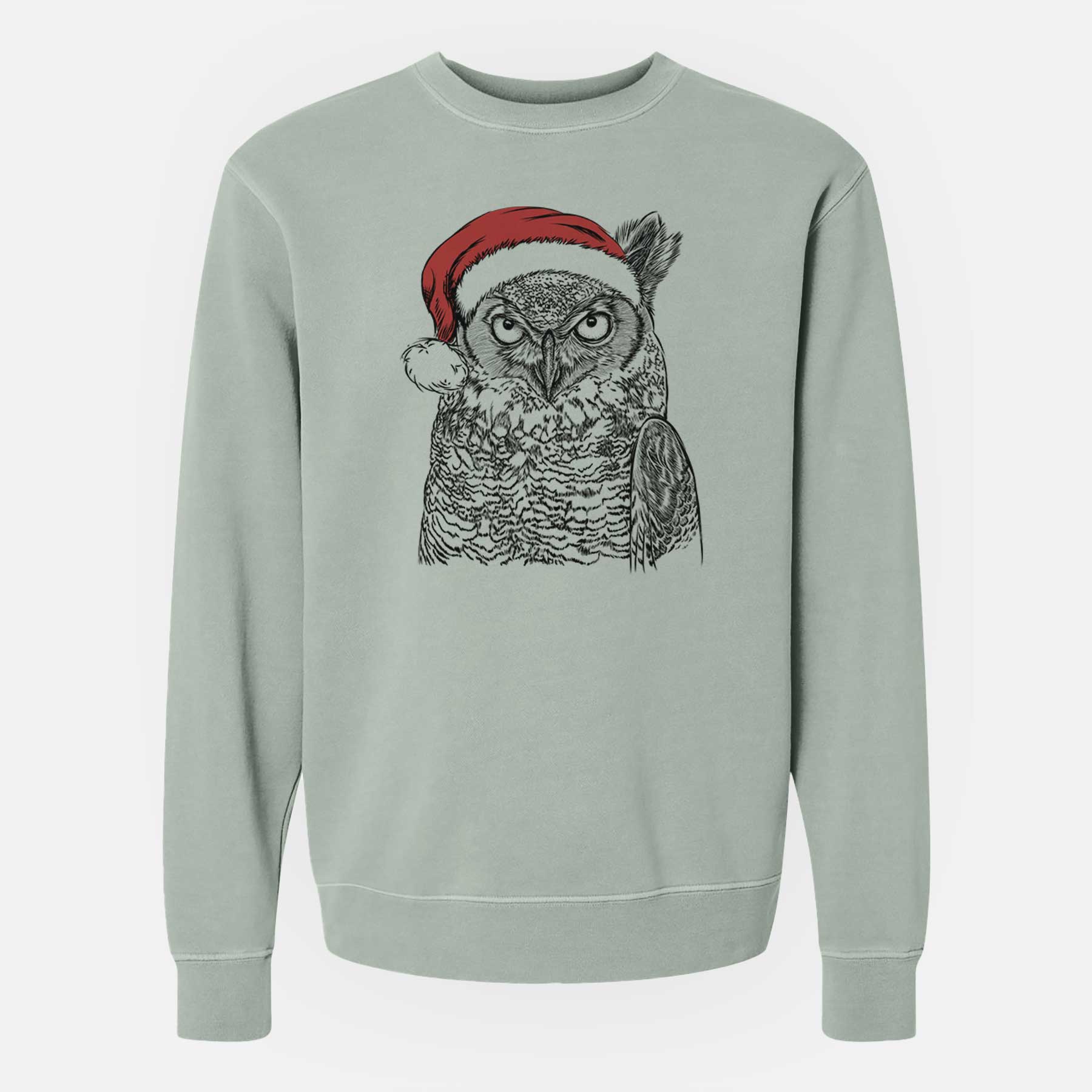 Santa Ozwald the Grey Horned Owl - Unisex Pigment Dyed Crew Sweatshirt