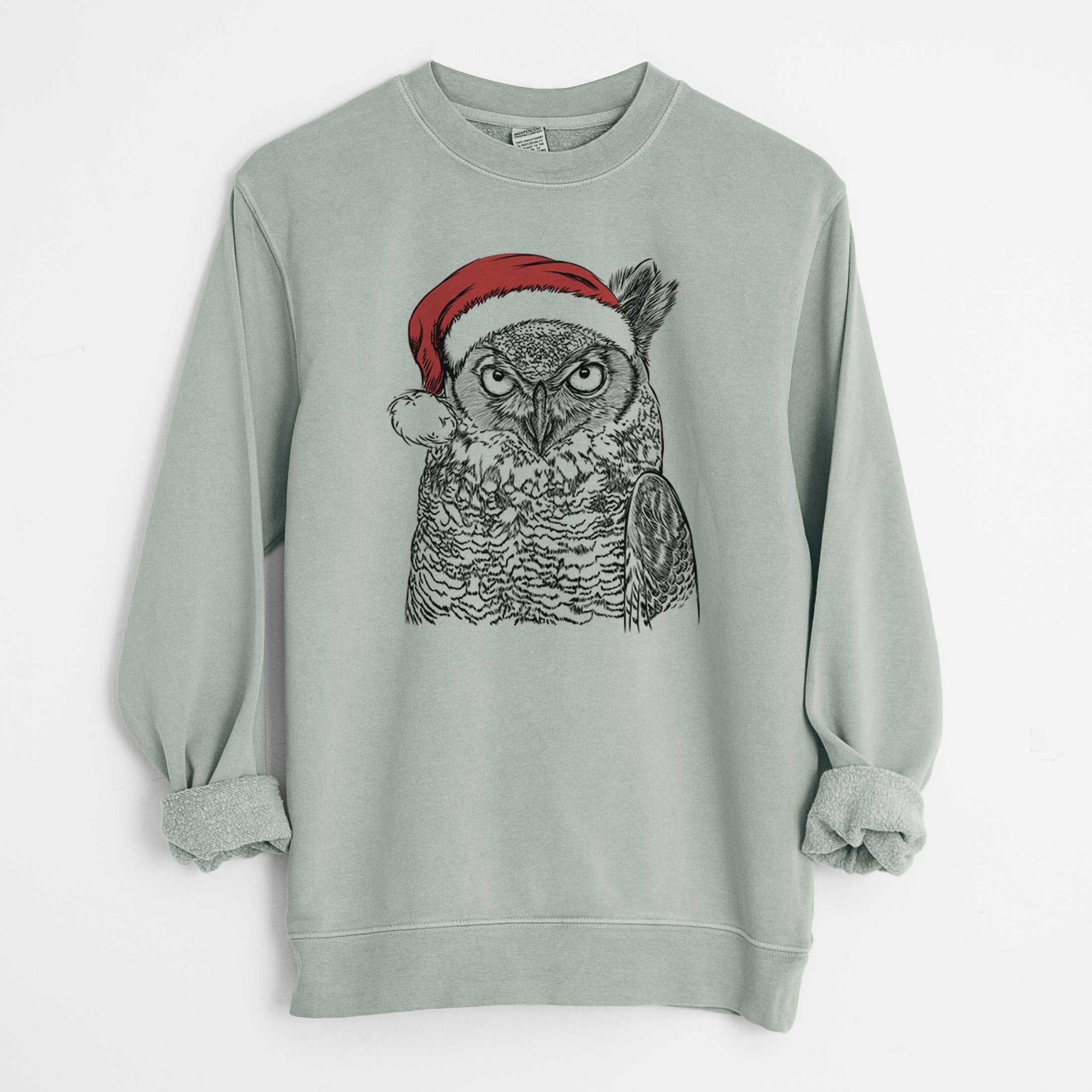 Santa Ozwald the Grey Horned Owl - Unisex Pigment Dyed Crew Sweatshirt