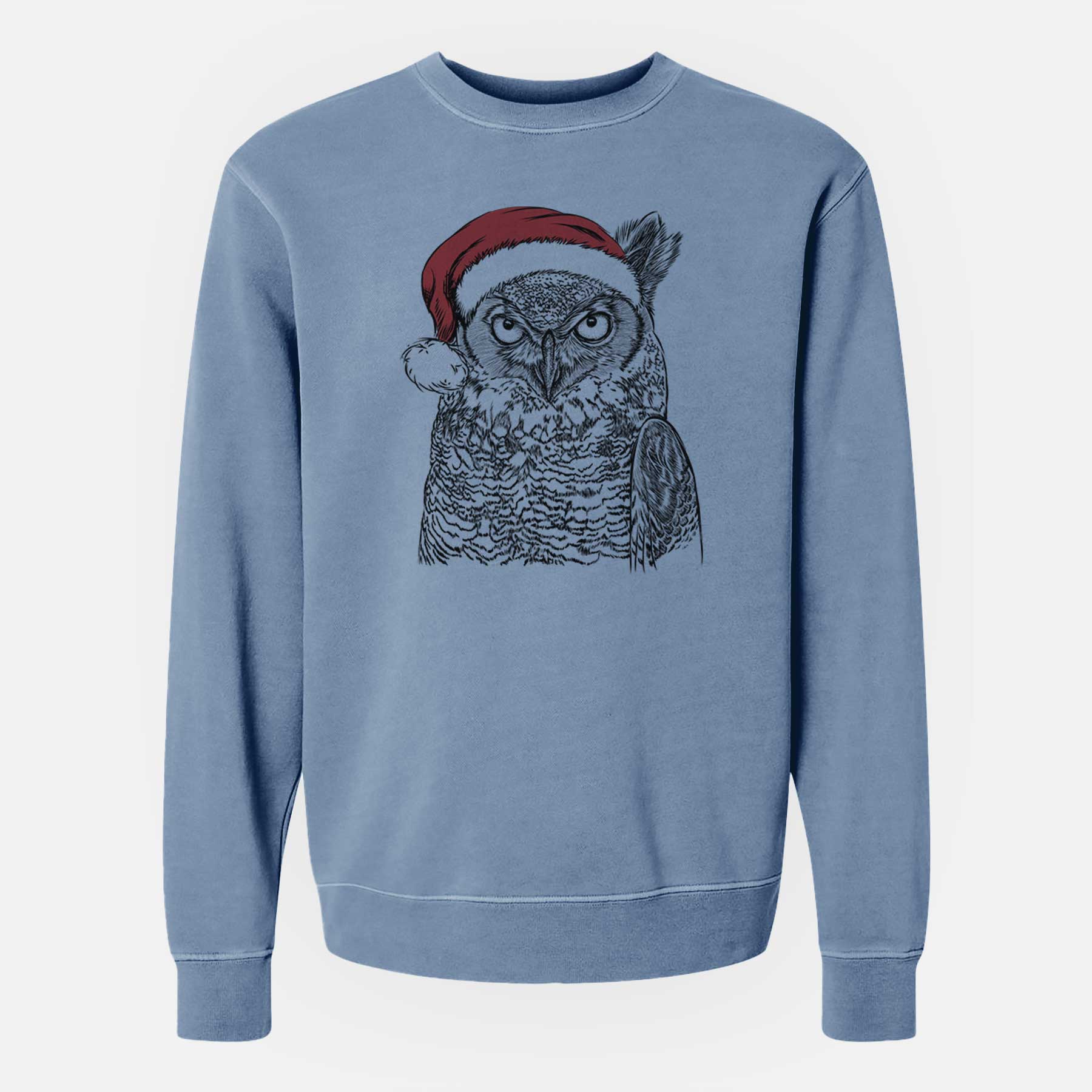 Santa Ozwald the Grey Horned Owl - Unisex Pigment Dyed Crew Sweatshirt