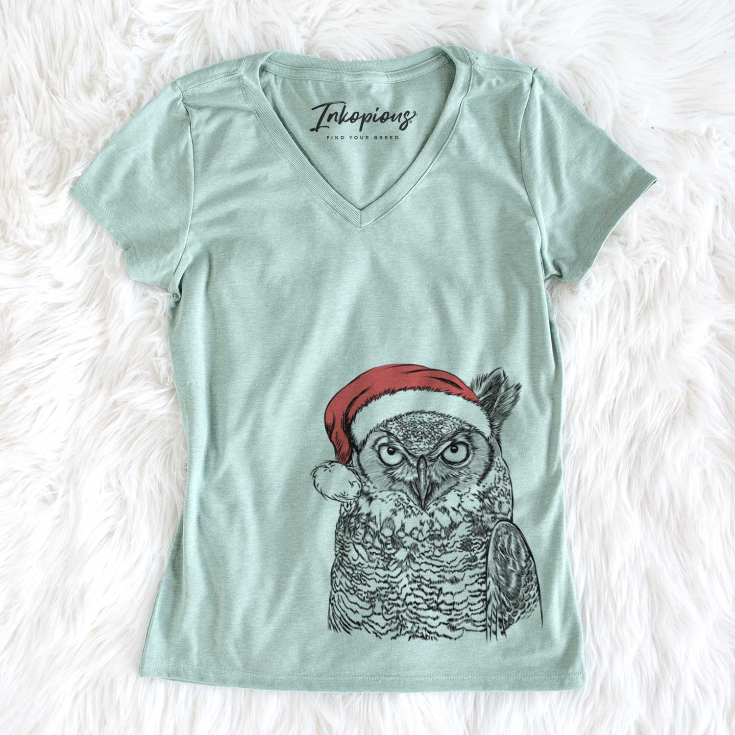 Santa Ozwald the Grey Horned Owl - Women's V-neck Shirt