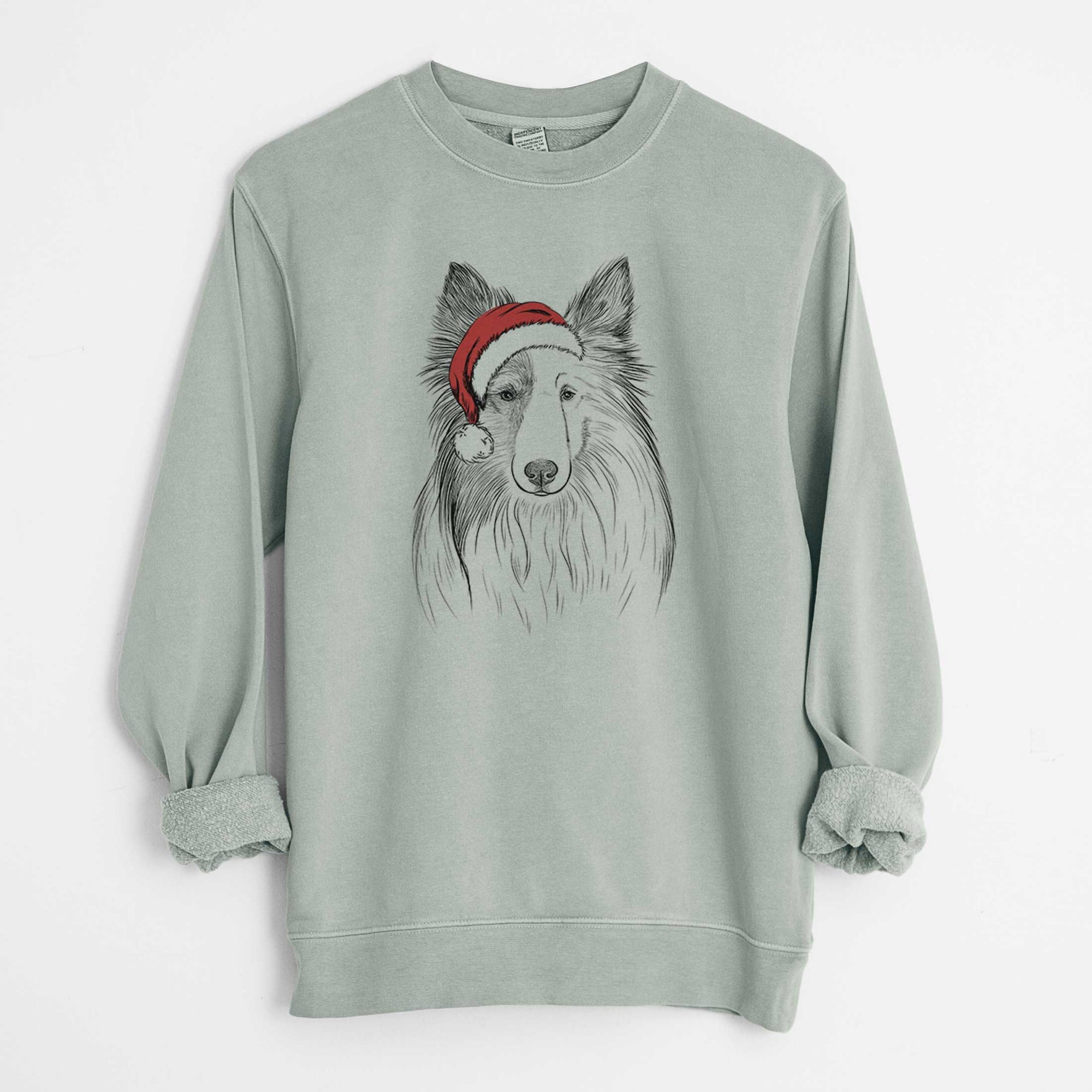 Santa Palin the Shetland Sheepdog - Unisex Pigment Dyed Crew Sweatshirt