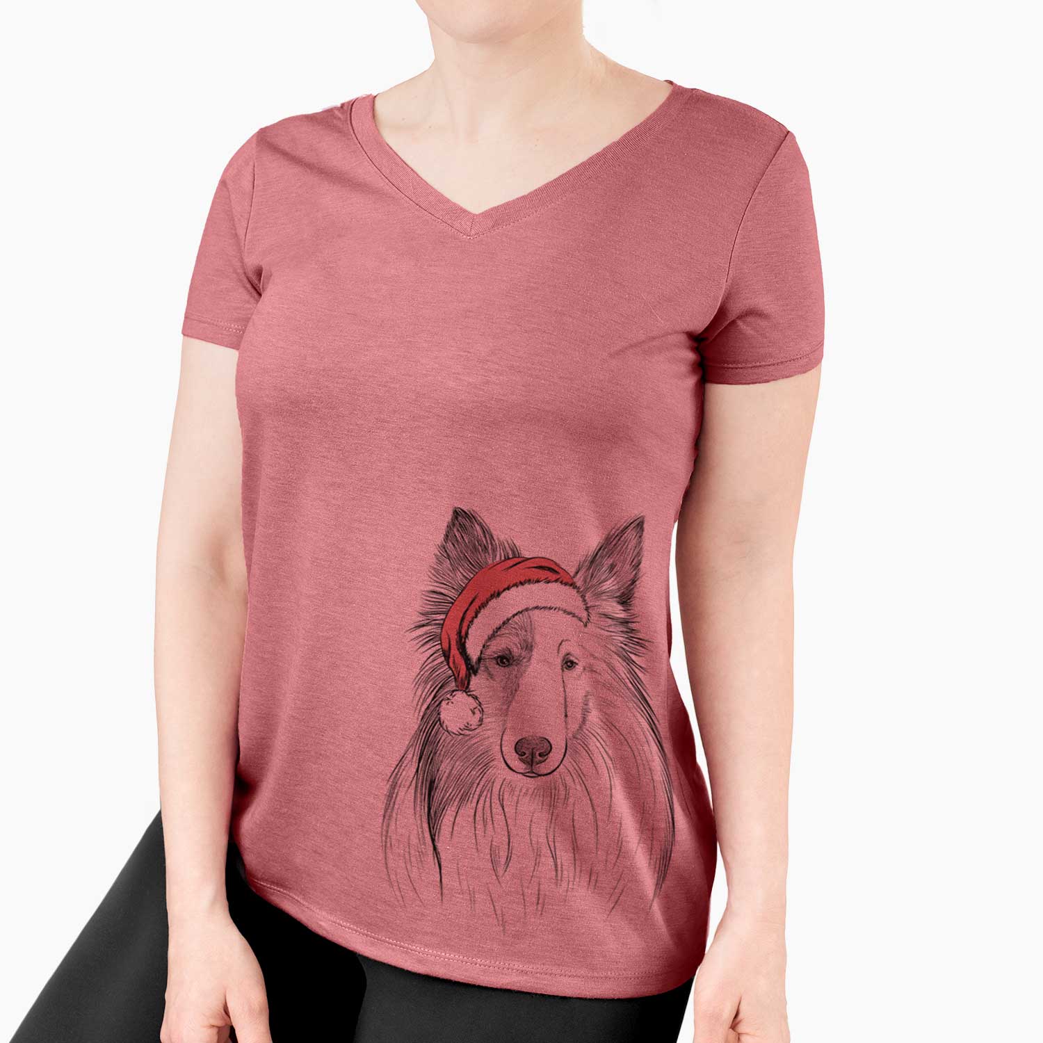 Santa Palin the Shetland Sheepdog - Women's V-neck Shirt