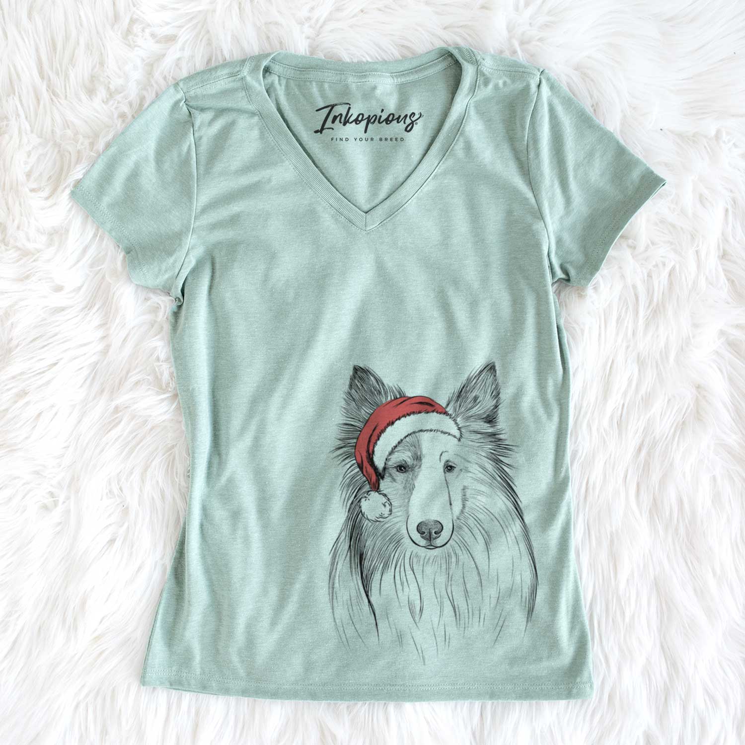 Santa Palin the Shetland Sheepdog - Women's V-neck Shirt