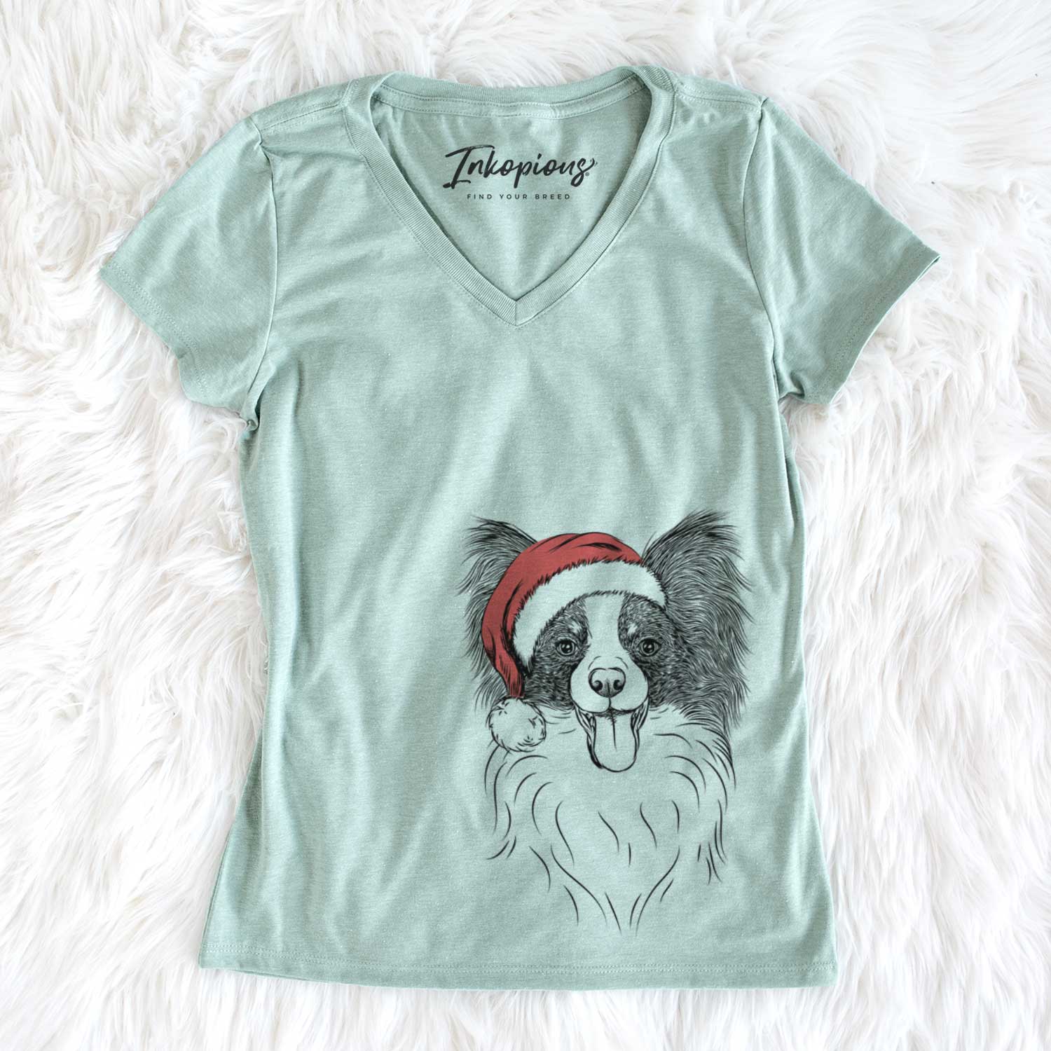 Santa Patrick the Papillon - Women's V-neck Shirt
