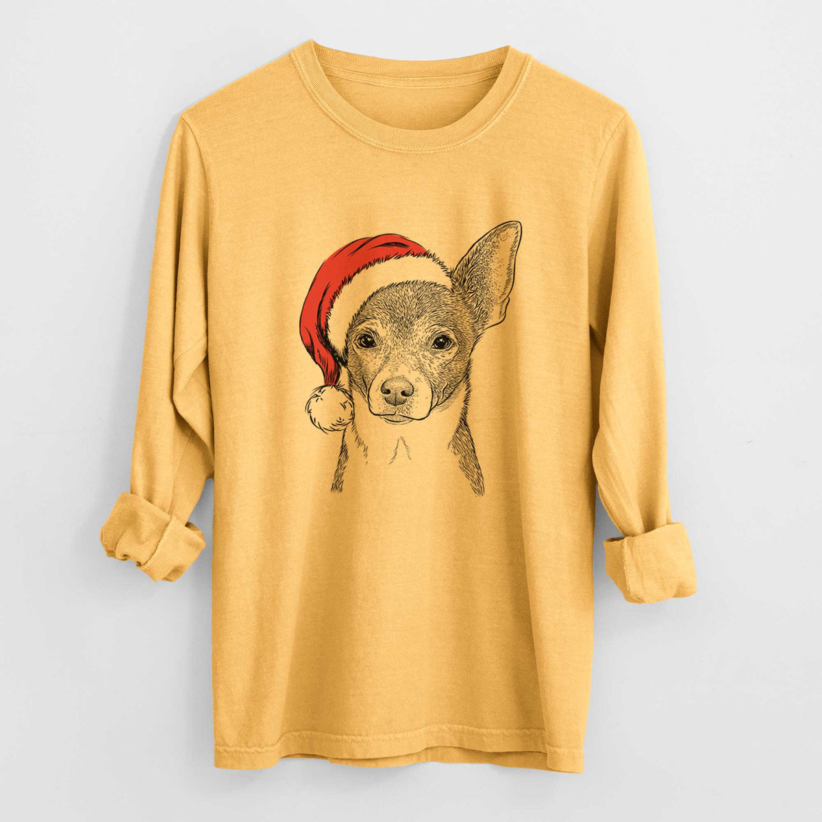 Santa Peanut the Chihuahua - Heavyweight 100% Cotton Long Sleeve