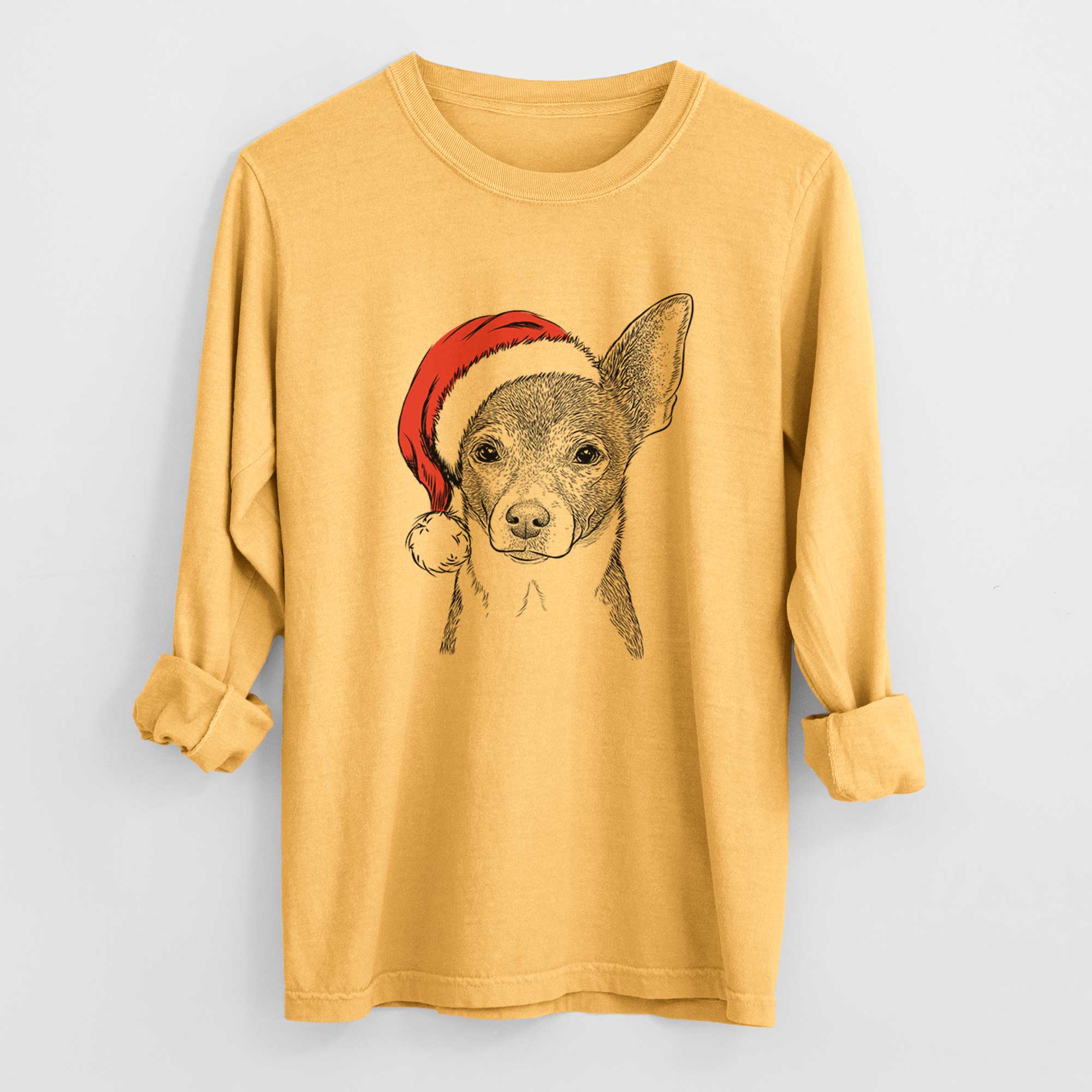 Santa Peanut the Chihuahua - Heavyweight 100% Cotton Long Sleeve