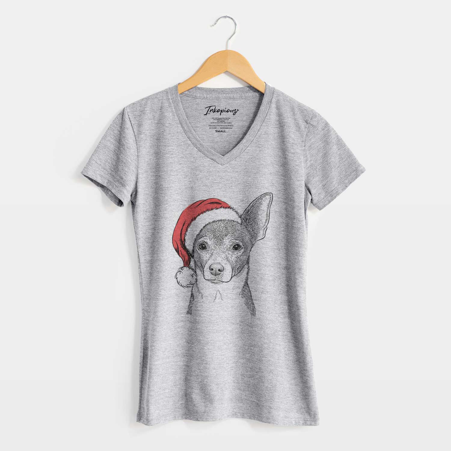 Santa Peanut the Chihuahua - Women's V-neck Shirt