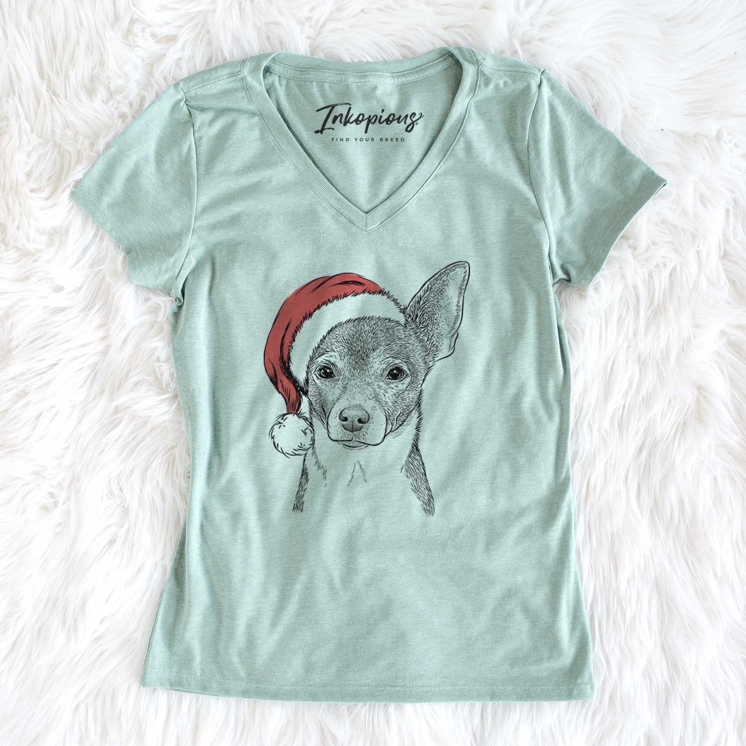 Santa Peanut the Chihuahua - Women's V-neck Shirt