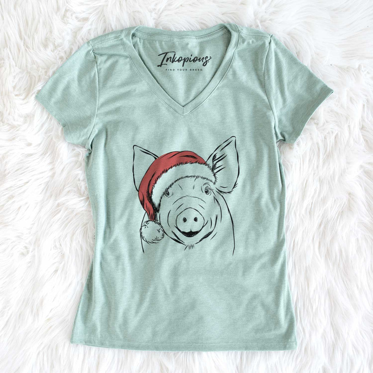 Santa Perry the Pig - Women's V-neck Shirt