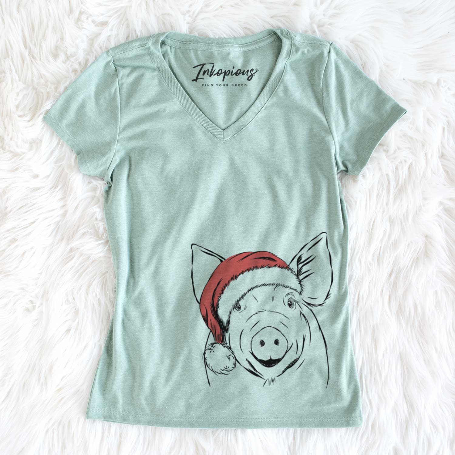 Santa Perry the Pig - Women's V-neck Shirt