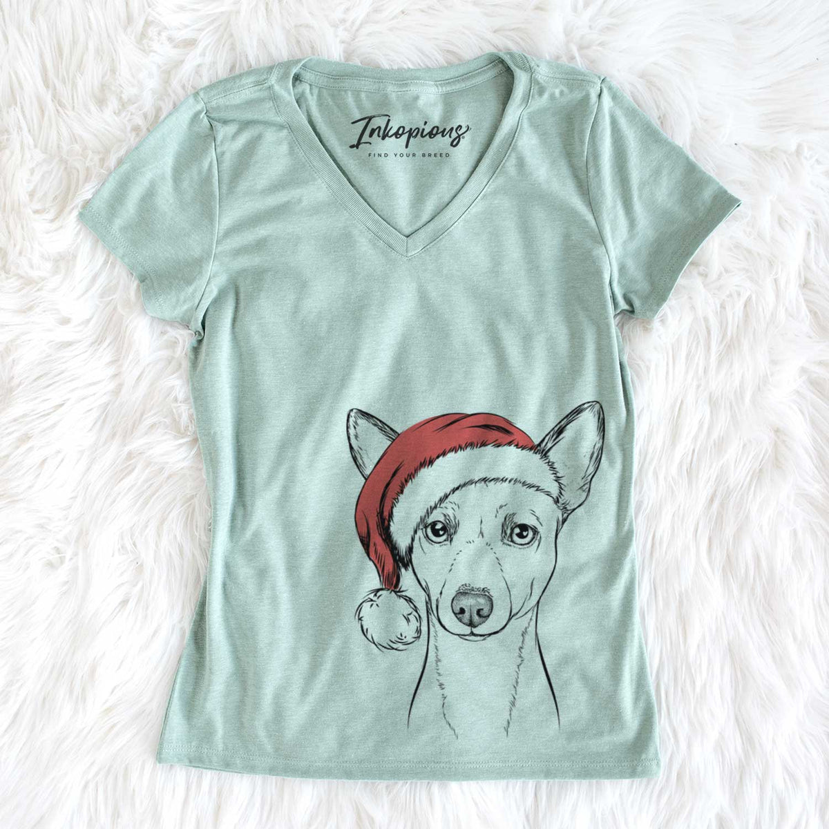 Santa Perry the Portuguese Podengo - Women&#39;s V-neck Shirt