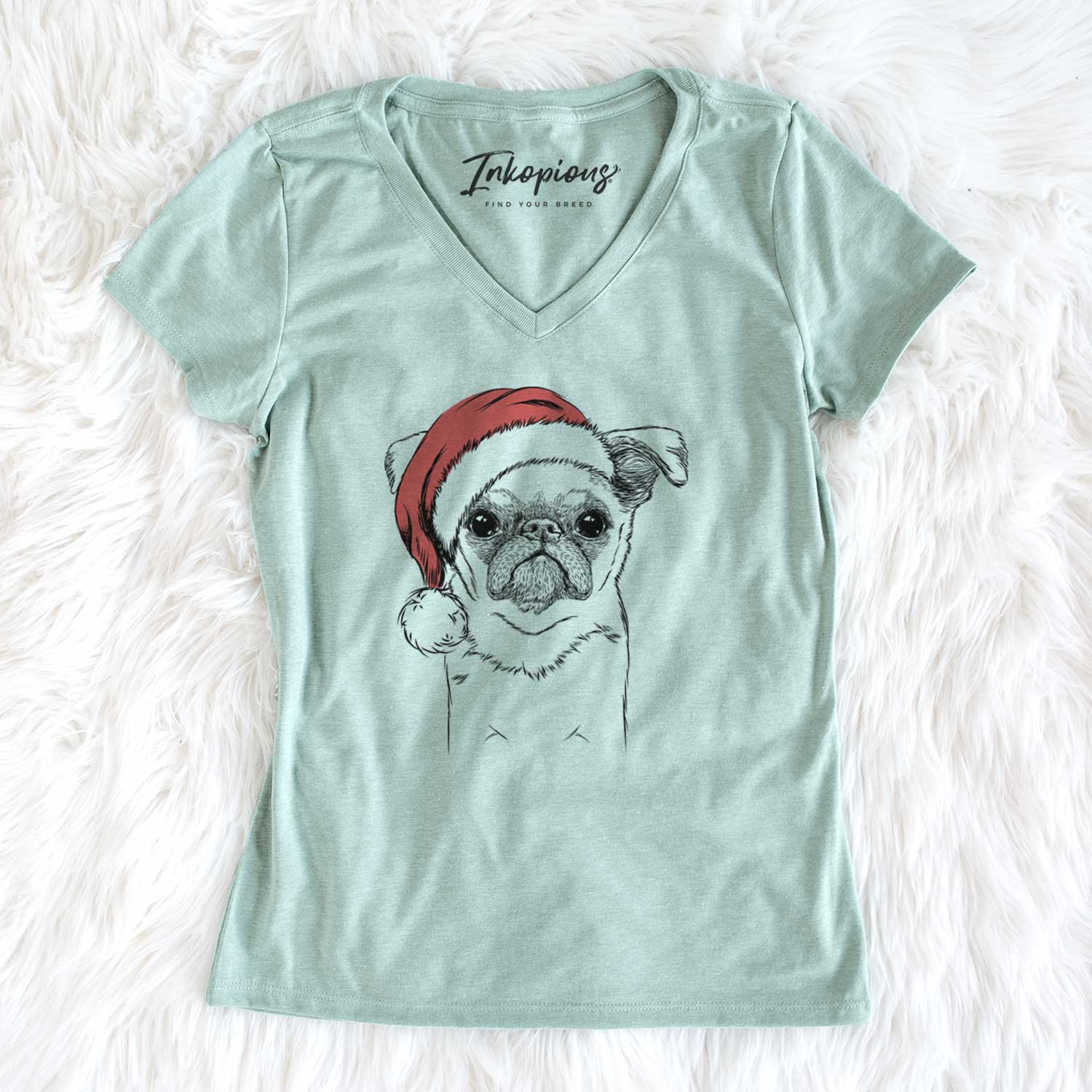 Santa Petit Penny the Brussels Griffon - Women's V-neck Shirt