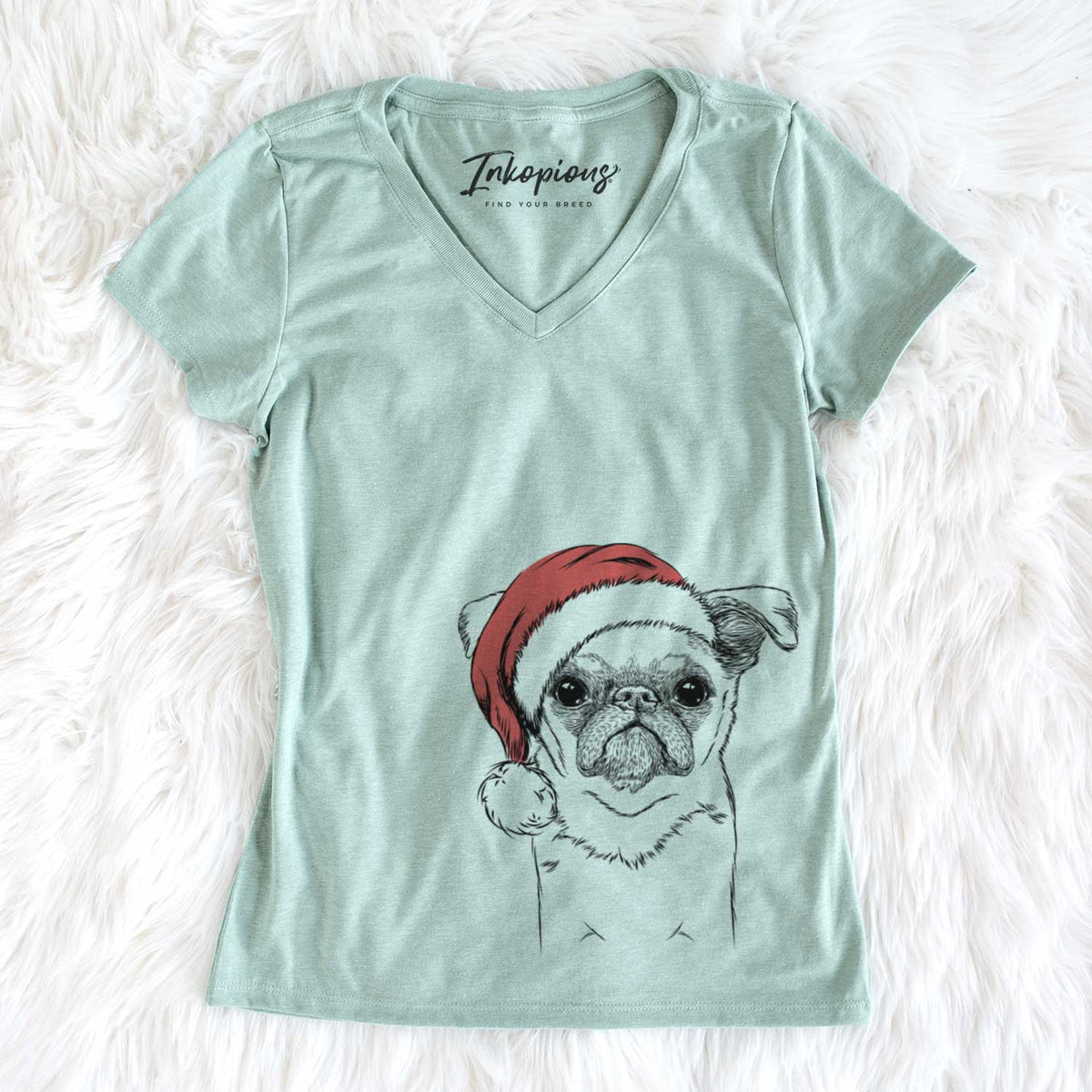 Santa Petit Penny the Brussels Griffon - Women's V-neck Shirt