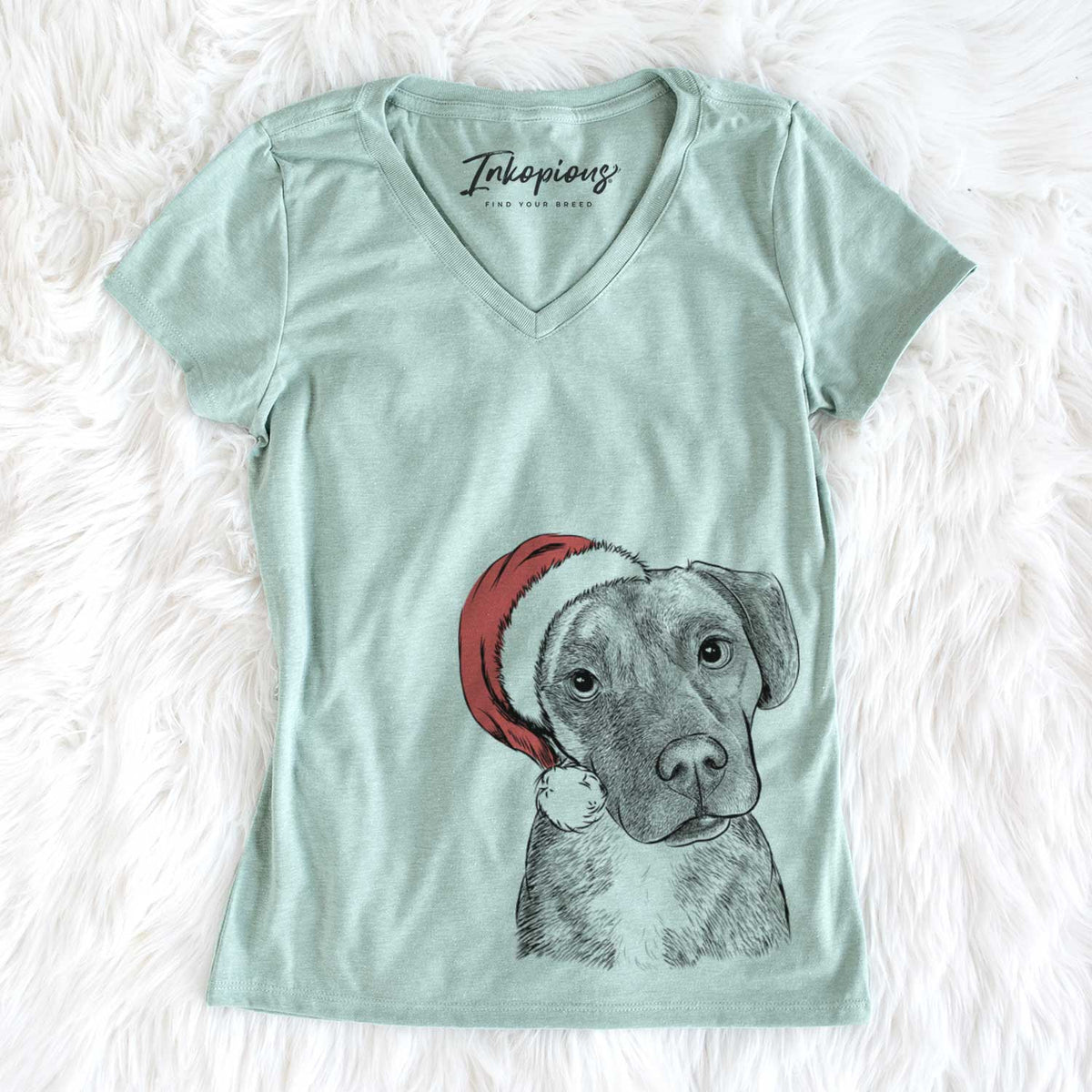 Santa Peyton Manning the Beagle Bulldog Mix - Women&#39;s V-neck Shirt