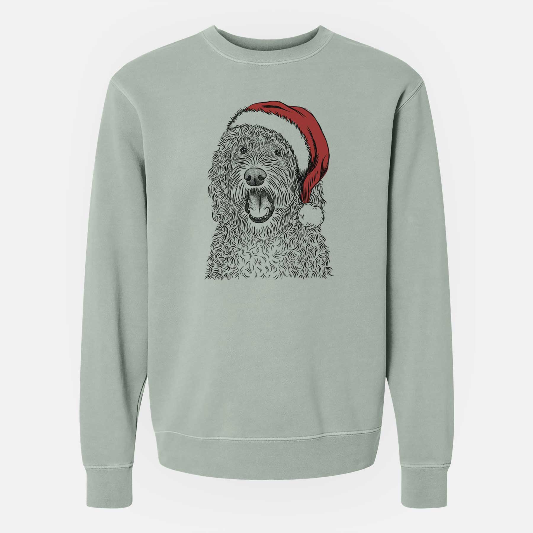 Santa Phillip the Portuguese Water Dog - Unisex Pigment Dyed Crew Sweatshirt