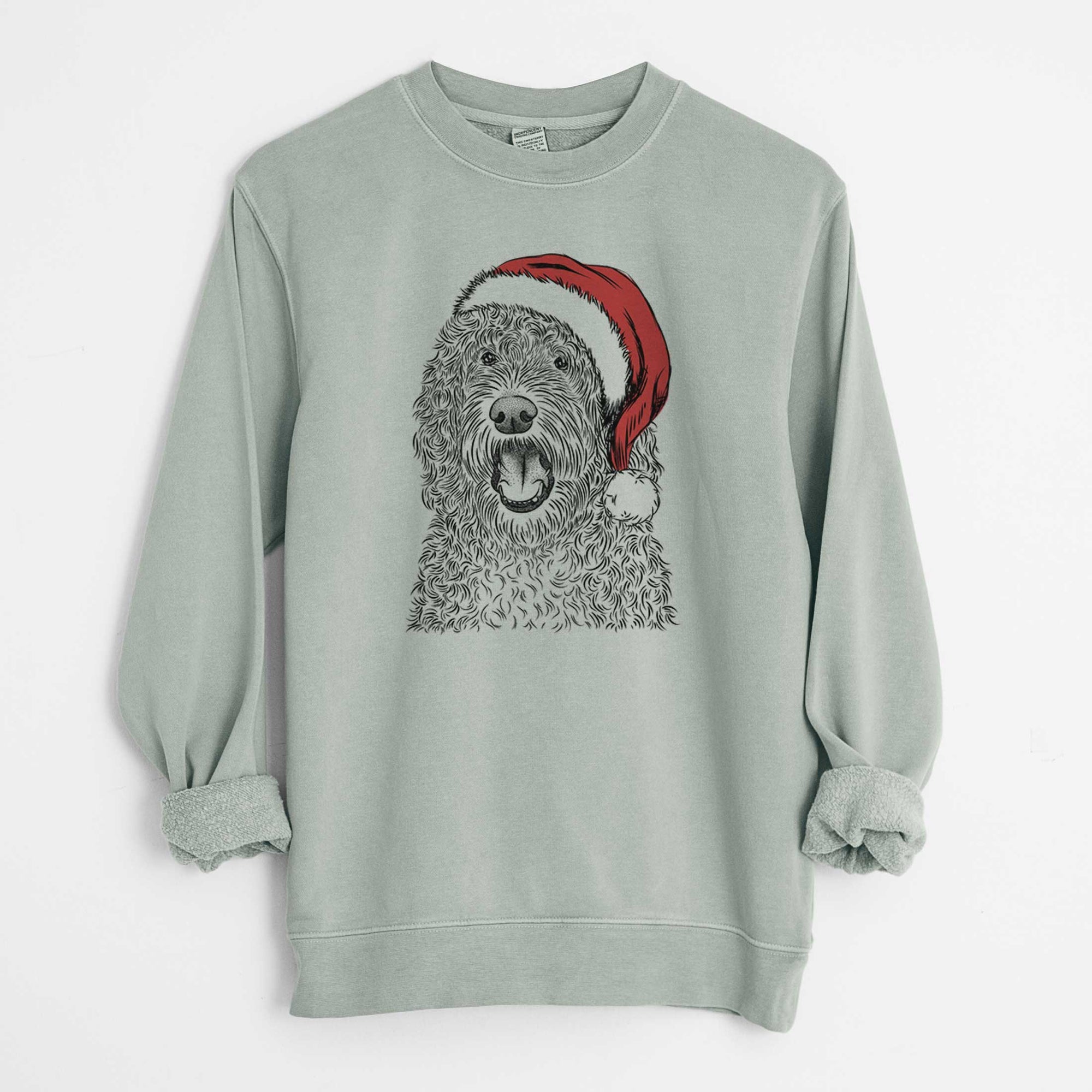 Santa Phillip the Portuguese Water Dog - Unisex Pigment Dyed Crew Sweatshirt