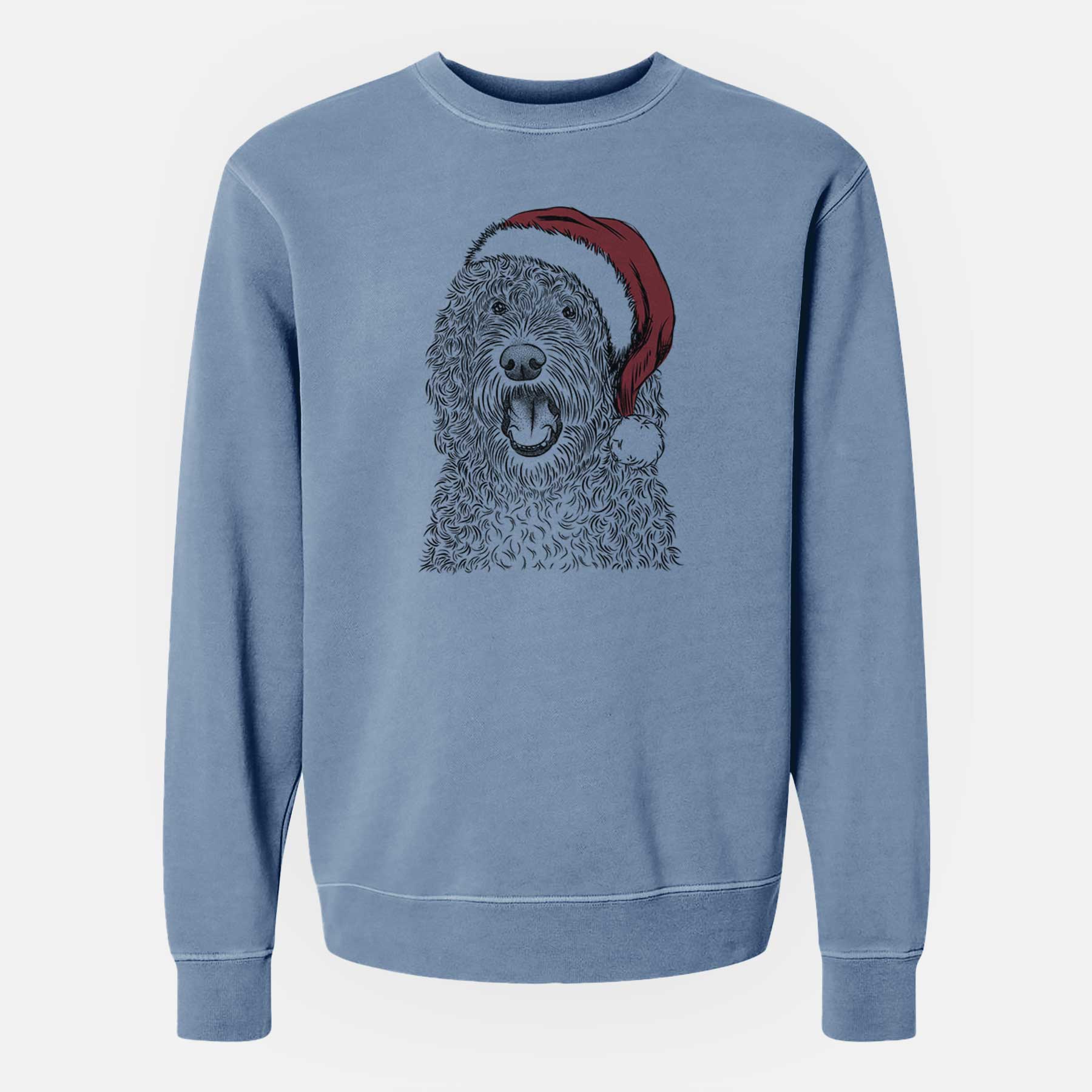 Santa Phillip the Portuguese Water Dog - Unisex Pigment Dyed Crew Sweatshirt