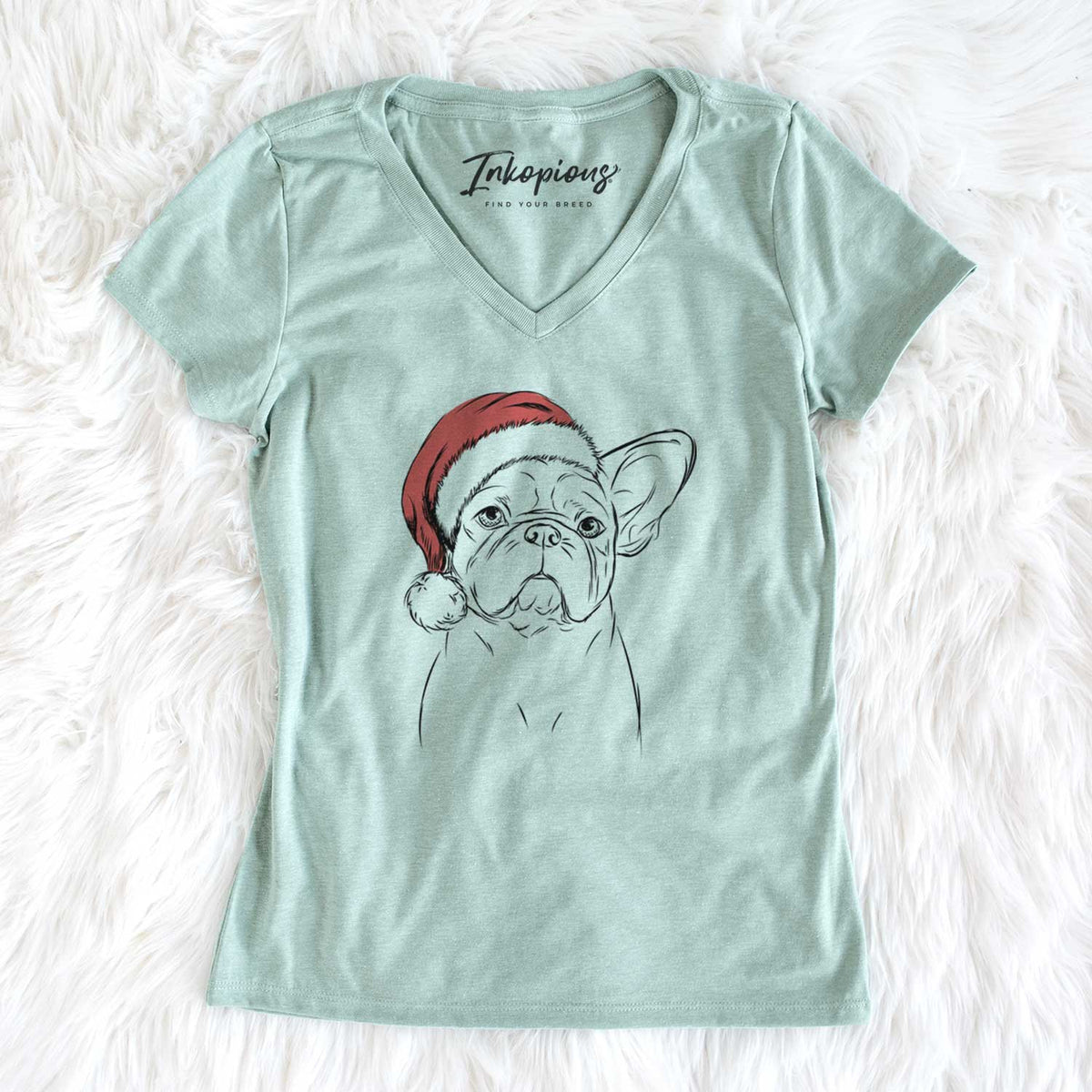 Santa Pierre the French Bulldog - Women's V-neck Shirt