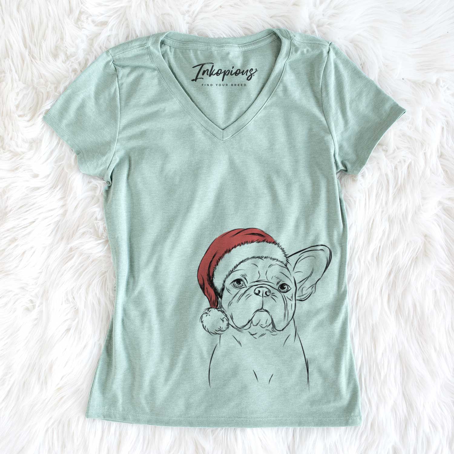 Santa Pierre the French Bulldog - Women's V-neck Shirt