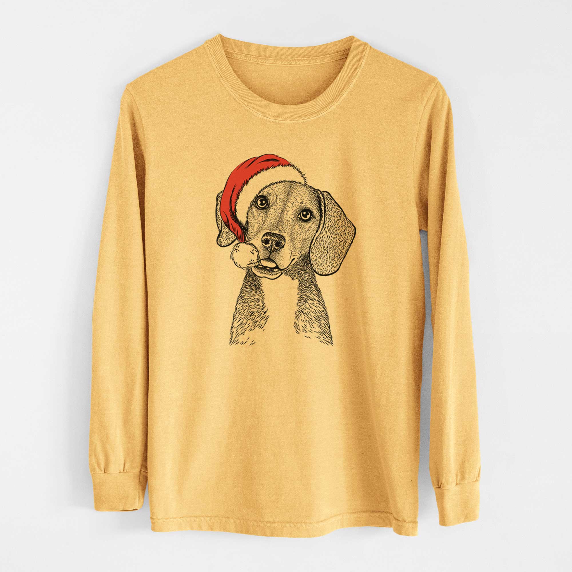 Santa Piggy the Beagle Mix - Heavyweight 100% Cotton Long Sleeve