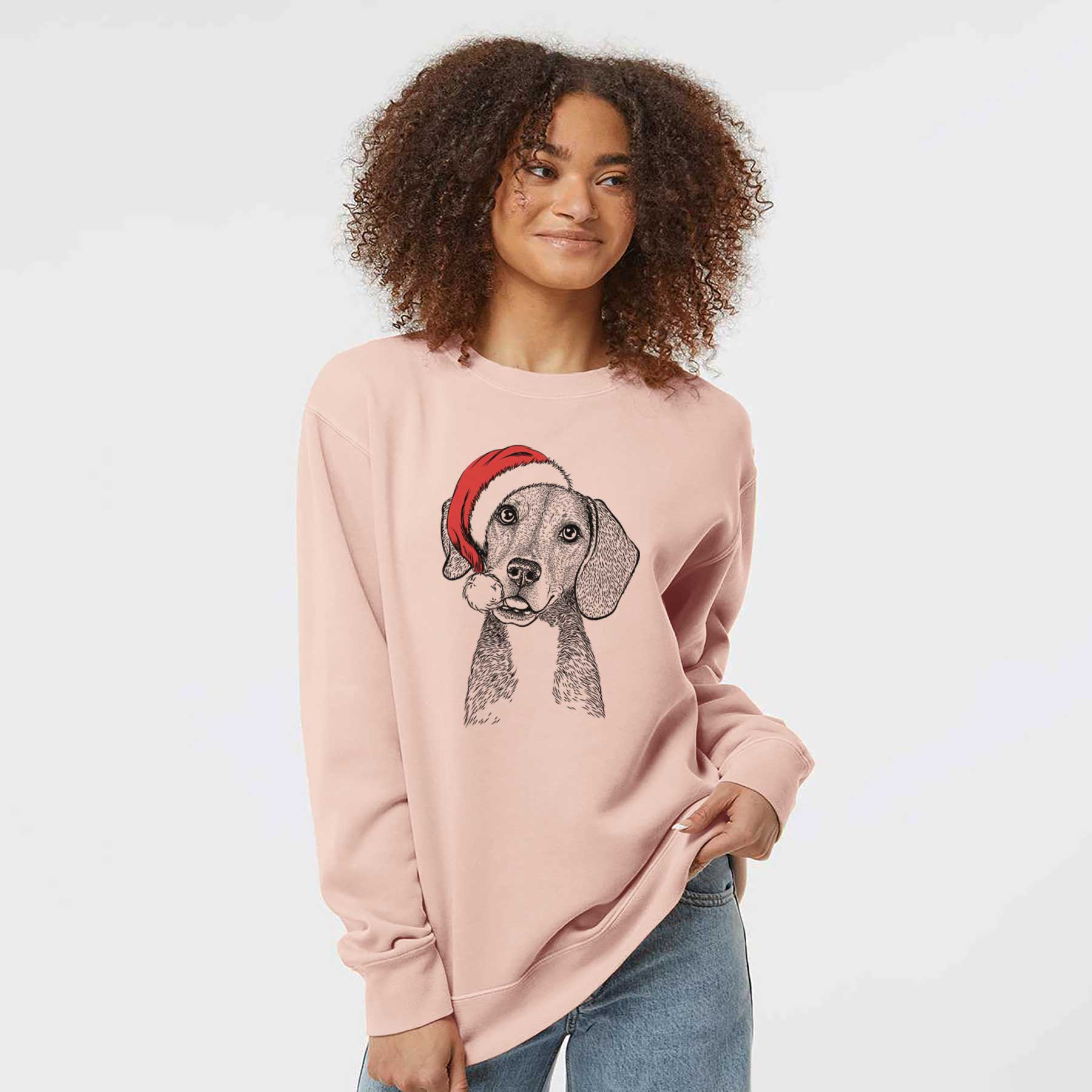 Santa Piggy the Beagle Mix - Unisex Pigment Dyed Crew Sweatshirt