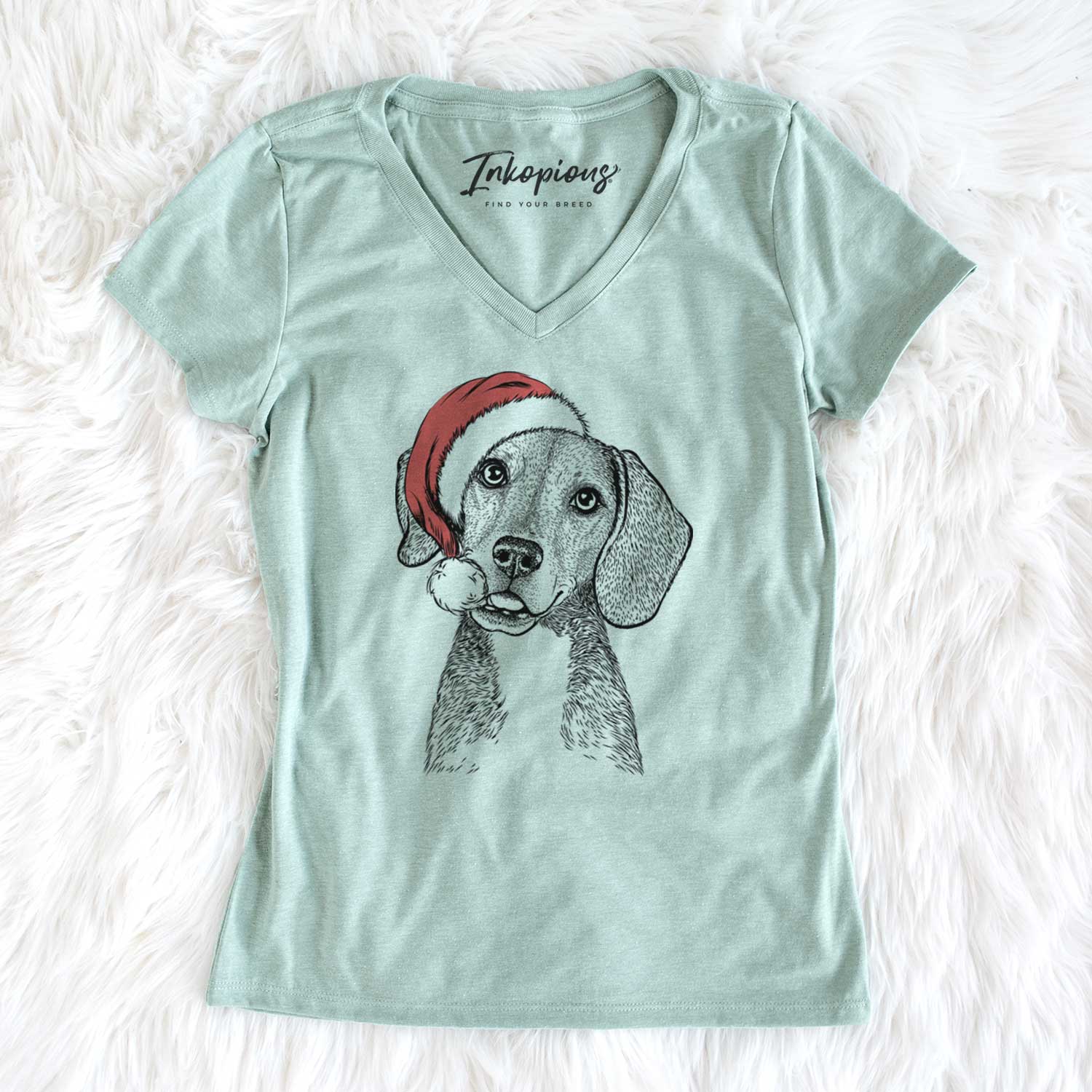 Santa Piggy the Beagle Mix - Women's V-neck Shirt
