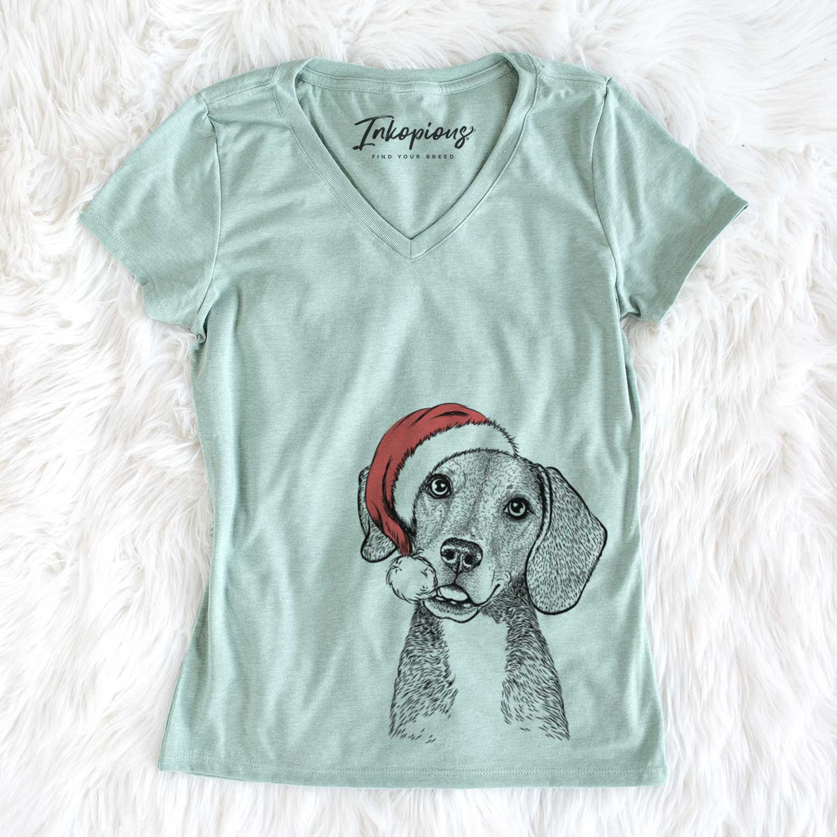 Santa Piggy the Beagle Mix - Women&#39;s V-neck Shirt