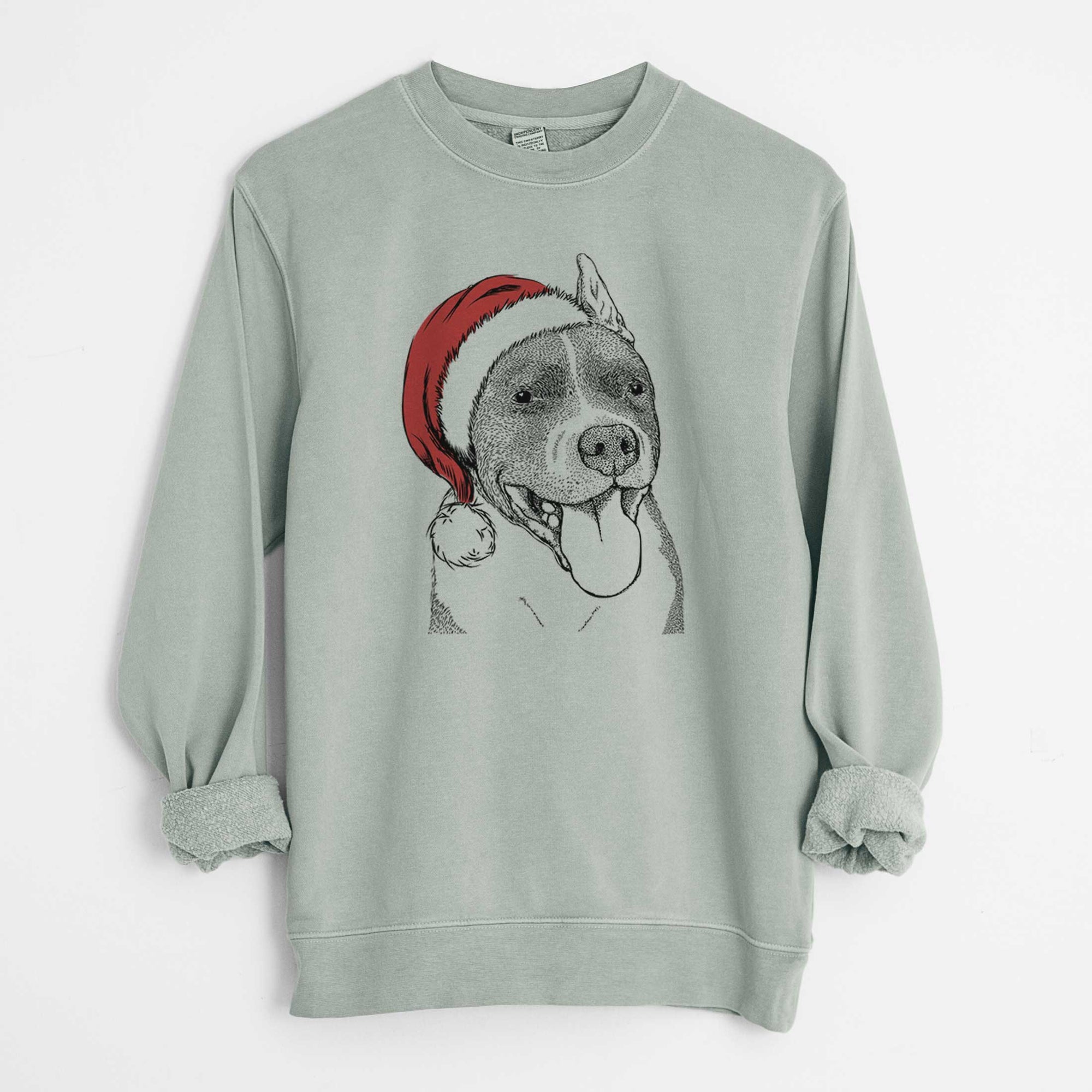 Santa Piggy the American Staffordshire Terrier - Unisex Pigment Dyed Crew Sweatshirt