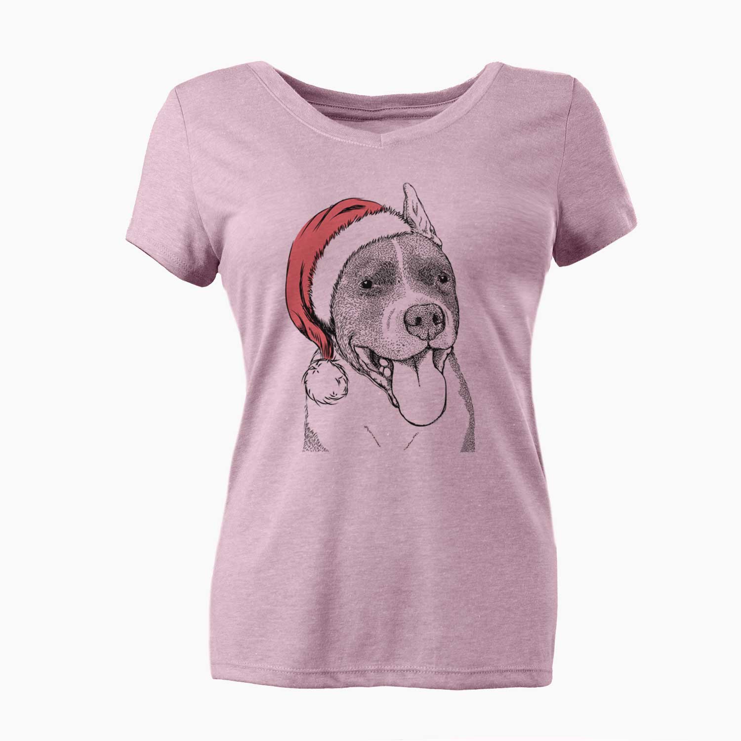 Santa Piggy the American Staffordshire Terrier - Women's V-neck Shirt