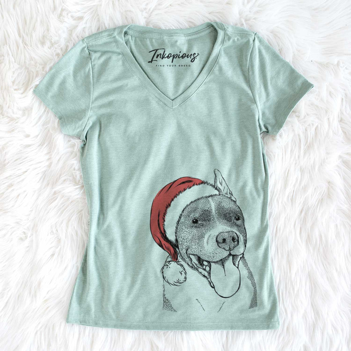 Santa Piggy the American Staffordshire Terrier - Women&#39;s V-neck Shirt