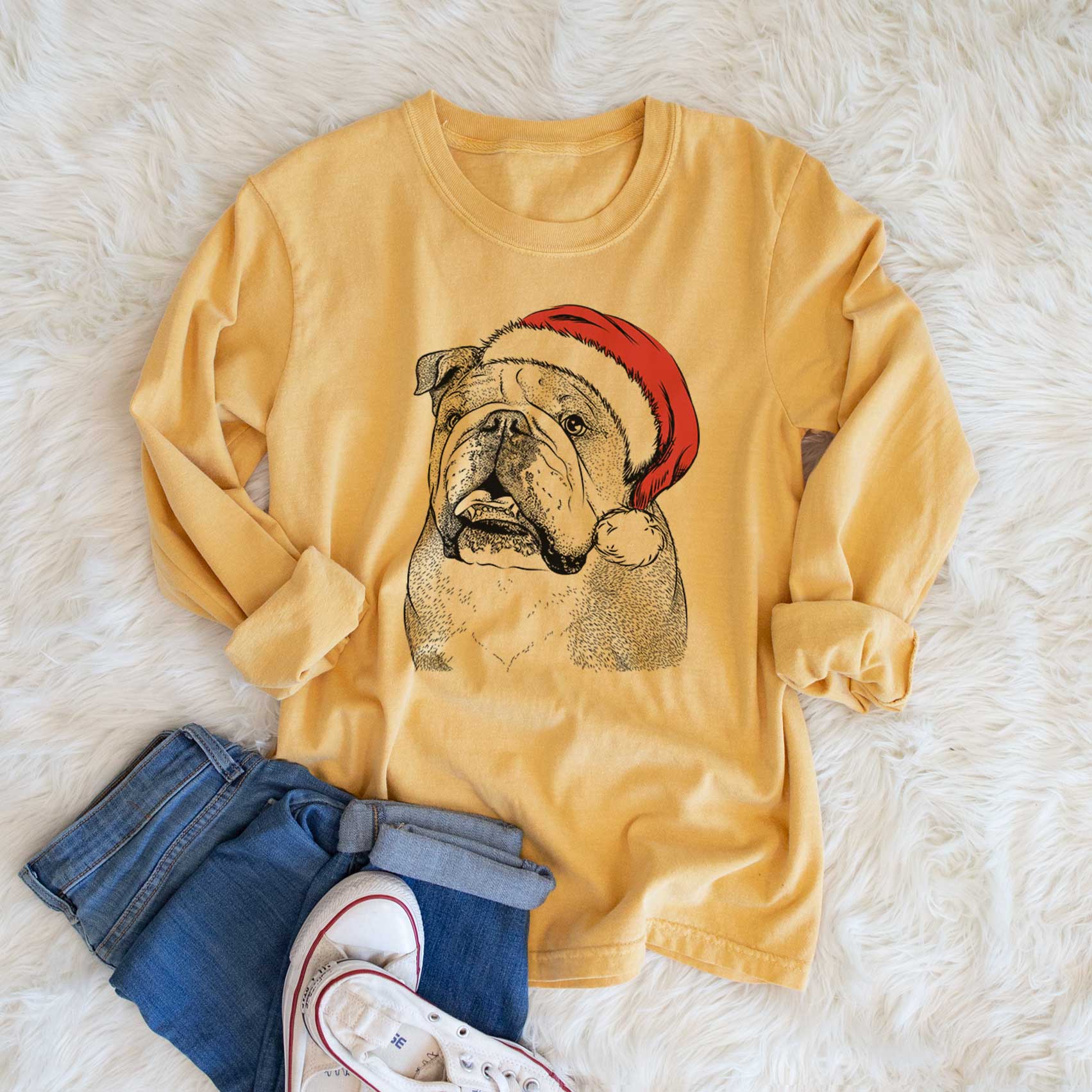 Santa Piggy the English Bulldog - Heavyweight 100% Cotton Long Sleeve