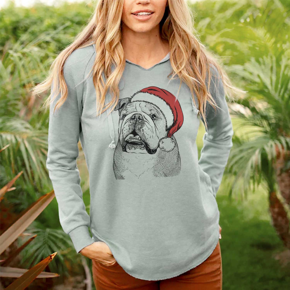 Santa Piggy the English Bulldog - Cali Wave Hooded Sweatshirt