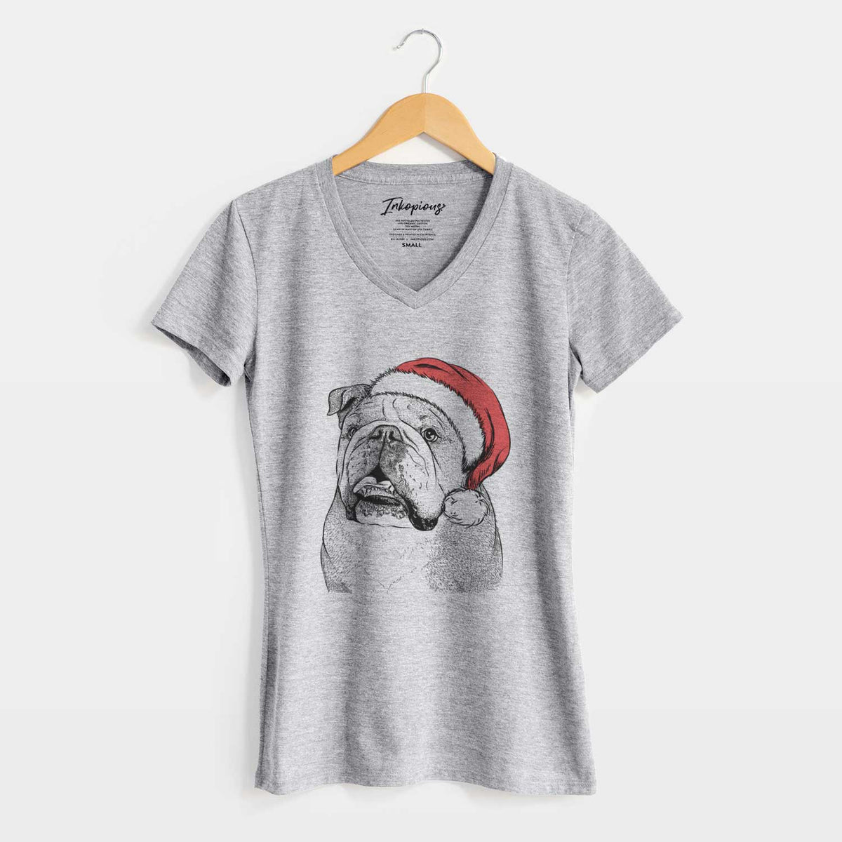 Santa Piggy the English Bulldog - Women's V-neck Shirt