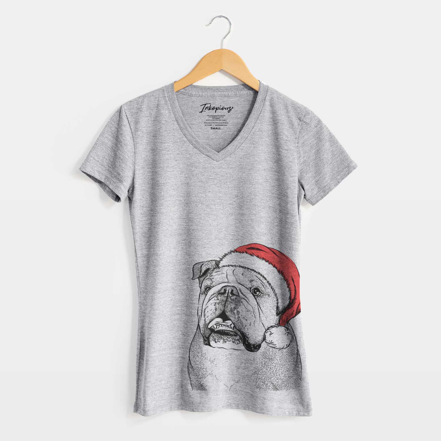Santa Piggy the English Bulldog - Women's V-neck Shirt
