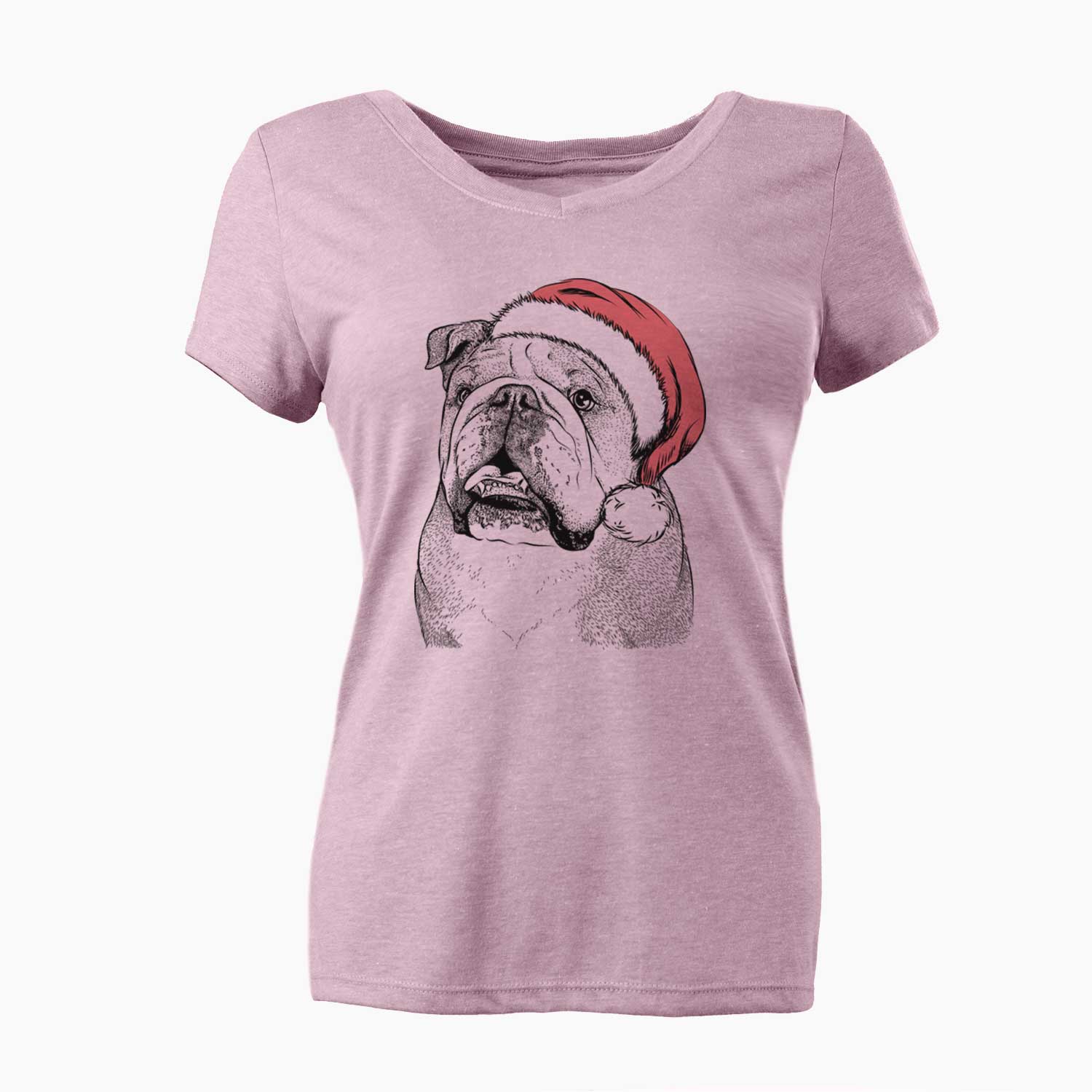 Santa Piggy the English Bulldog - Women's V-neck Shirt