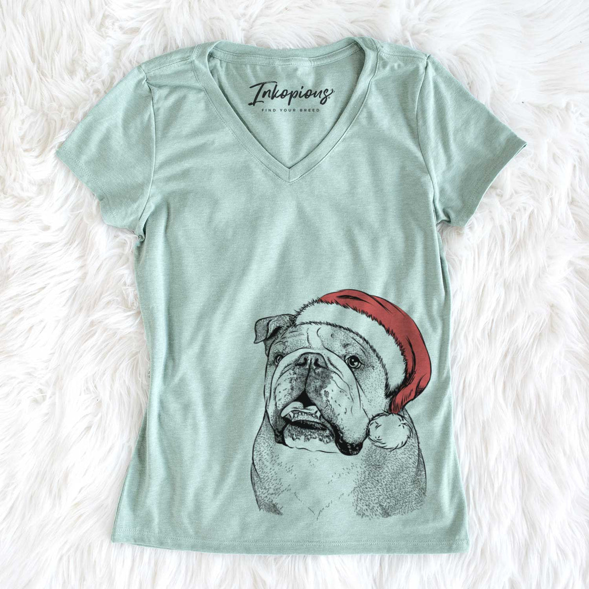 Santa Piggy the English Bulldog - Women&#39;s V-neck Shirt