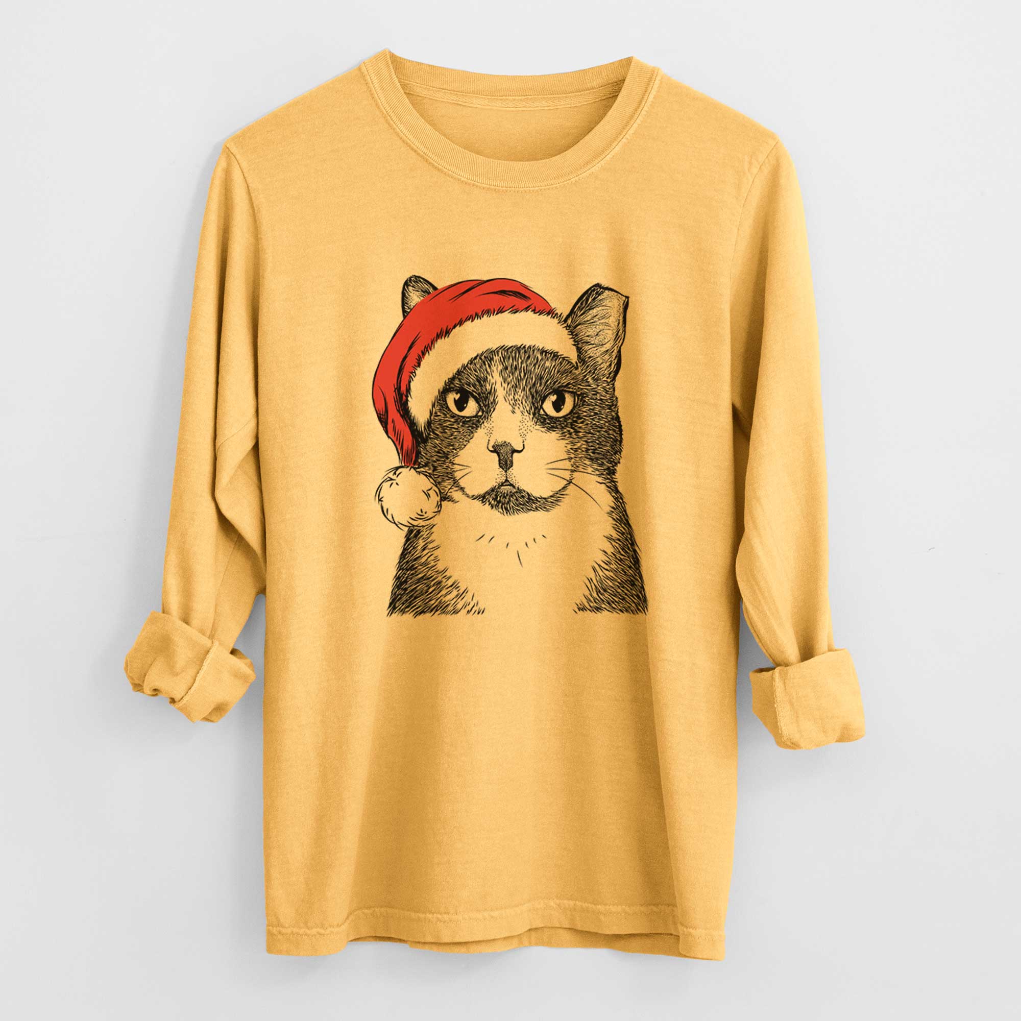 Santa Pinky the Tuxedo Cat - Heavyweight 100% Cotton Long Sleeve